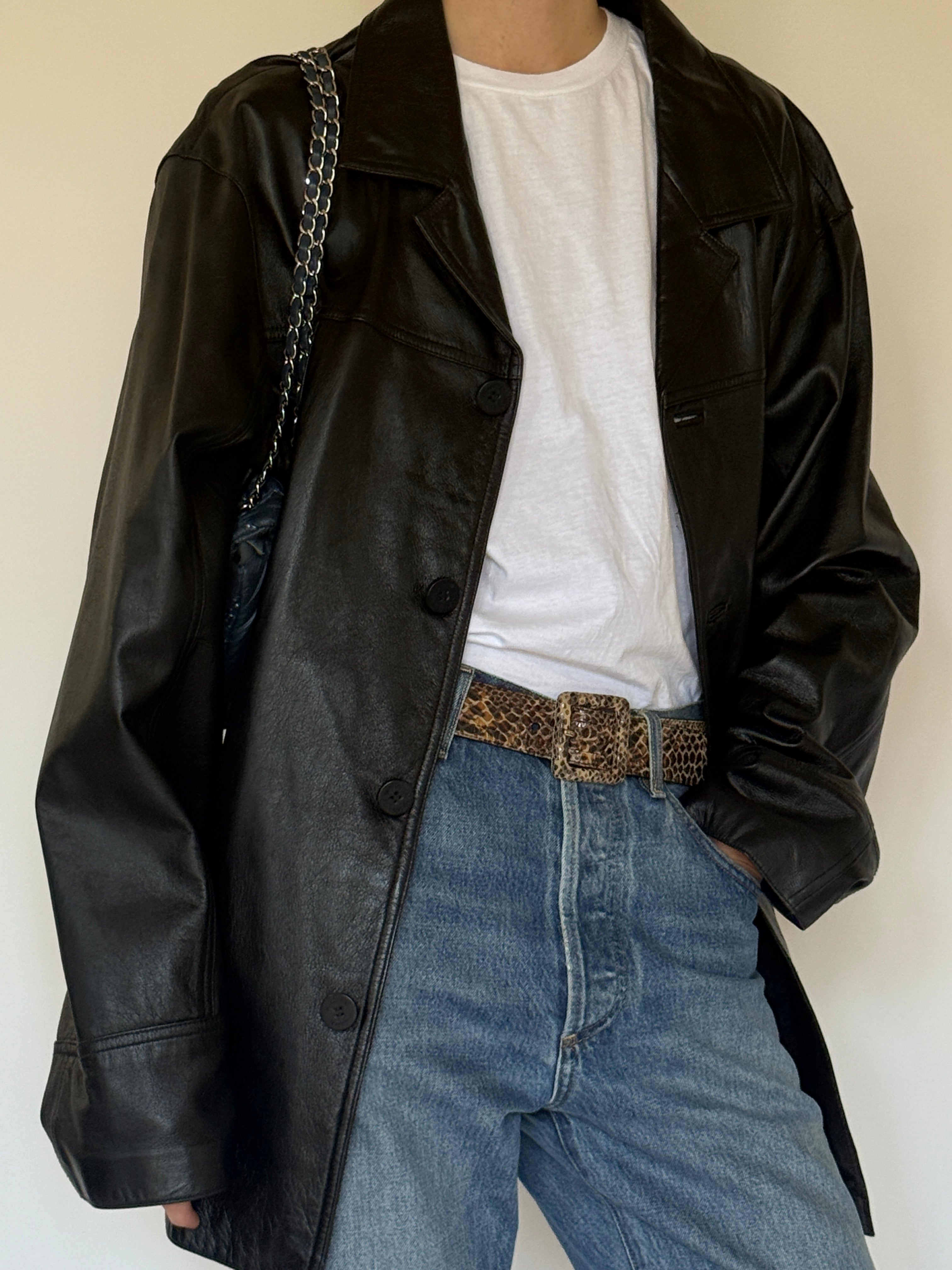 Vintage leather jacket texture close-up