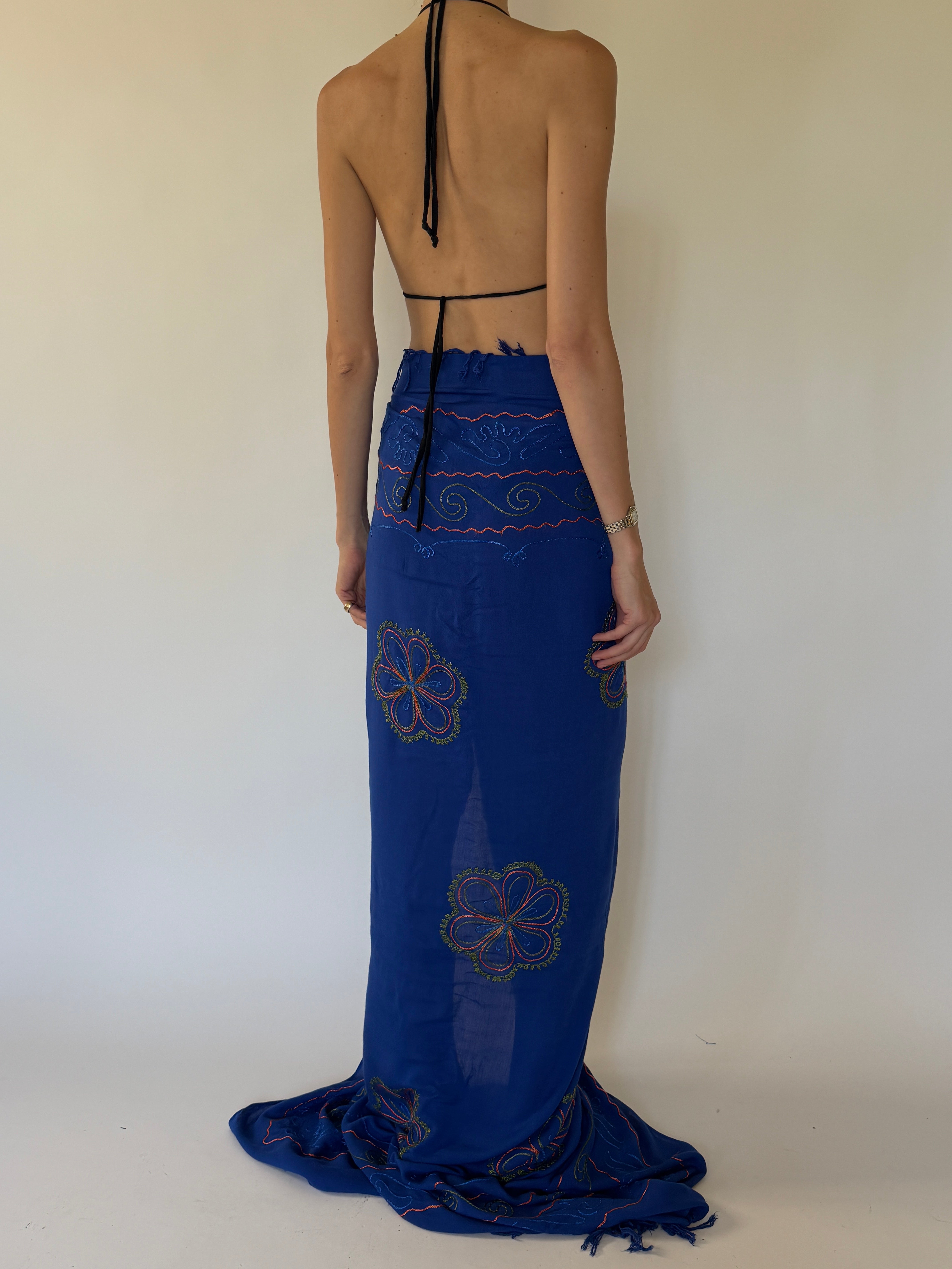 Vintage Embroidered Sarong Royal Blue 7961