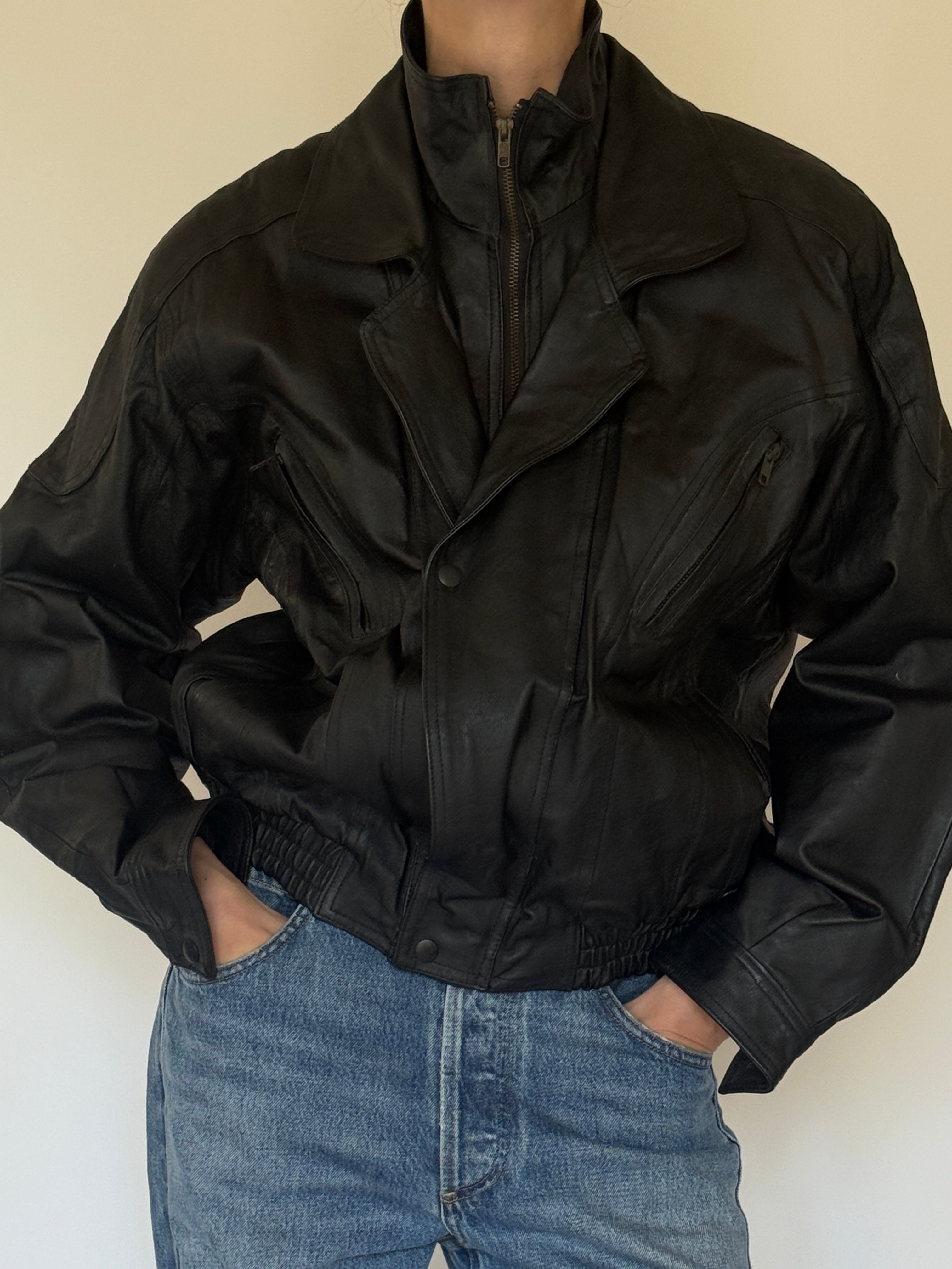 Vintage leather jacket pocket detail