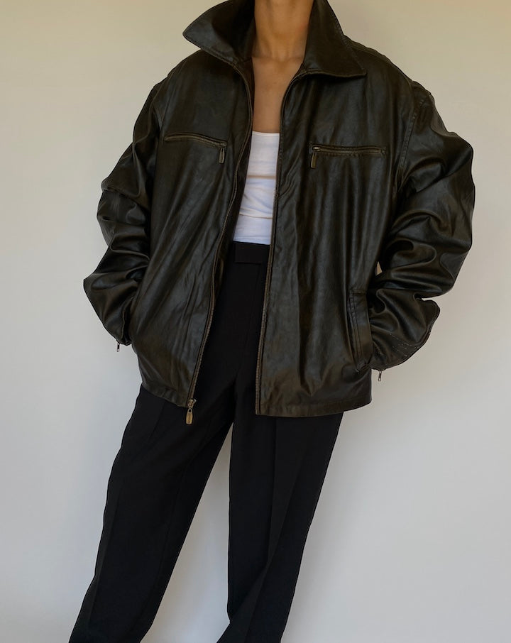 VINTAGE BROWN FAUX LEATHER JACKET 3139