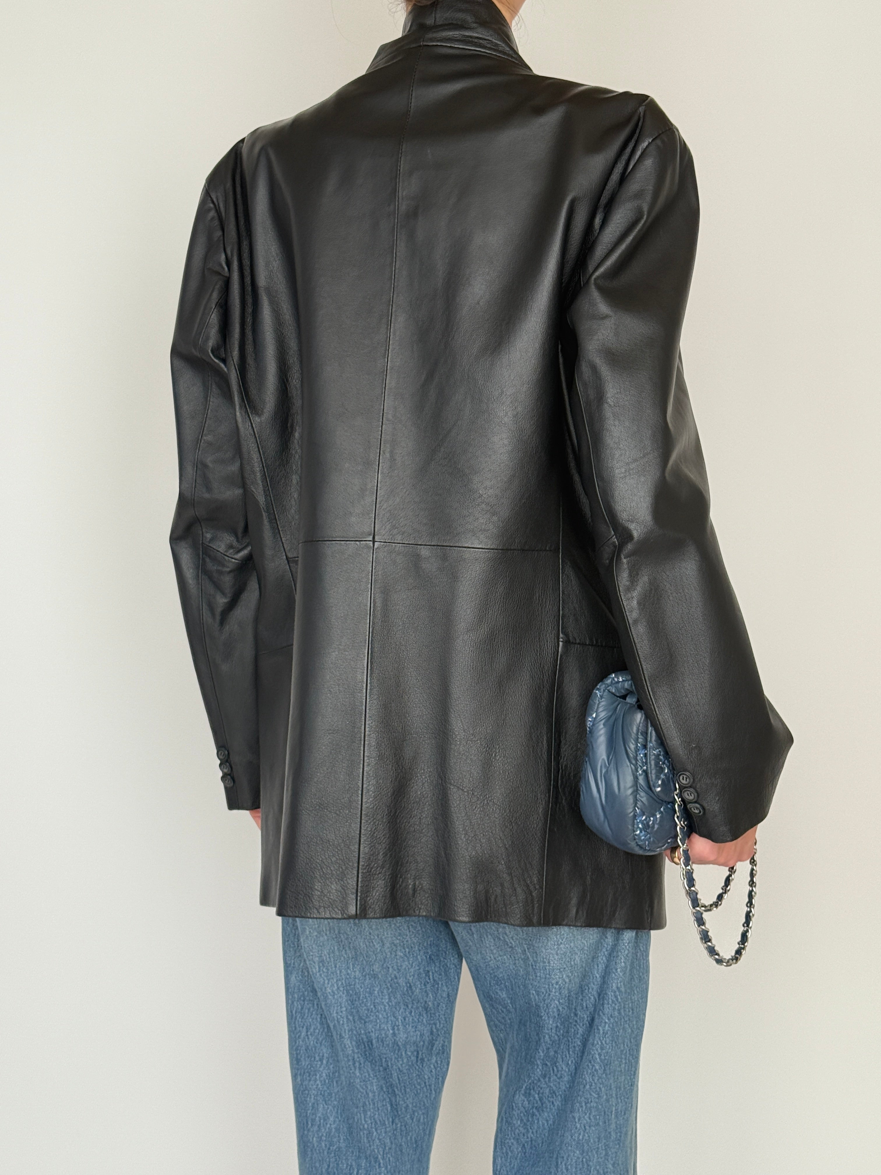 Vintage black leather blazer back view