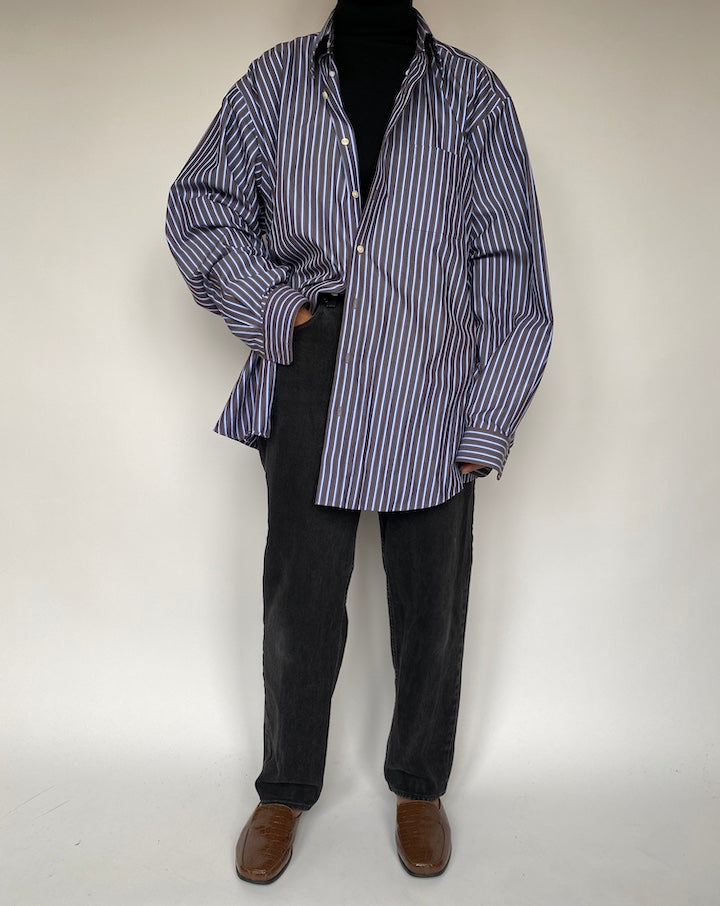 VINTAGE BROWN, WHITE AND BLUE STRIPED SHIRT 1957