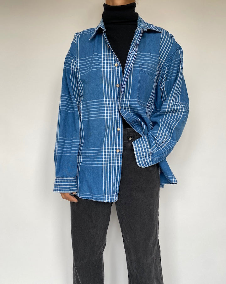 VINTAGE BLUE LONG SLEEVE SHIRT MADE IN 100% COTTON 1963