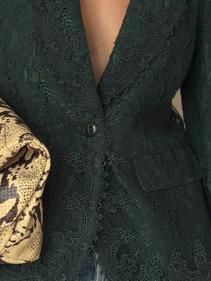 Vintage Fitted Lace Blazer Green