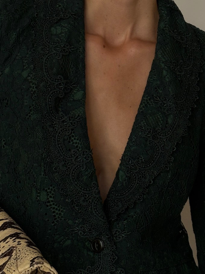 Vintage Fitted Lace Blazer Green