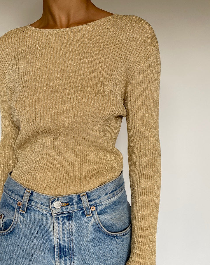 VINTAGE GOLD BEIGE LONG SLEEVE TOP 2644
