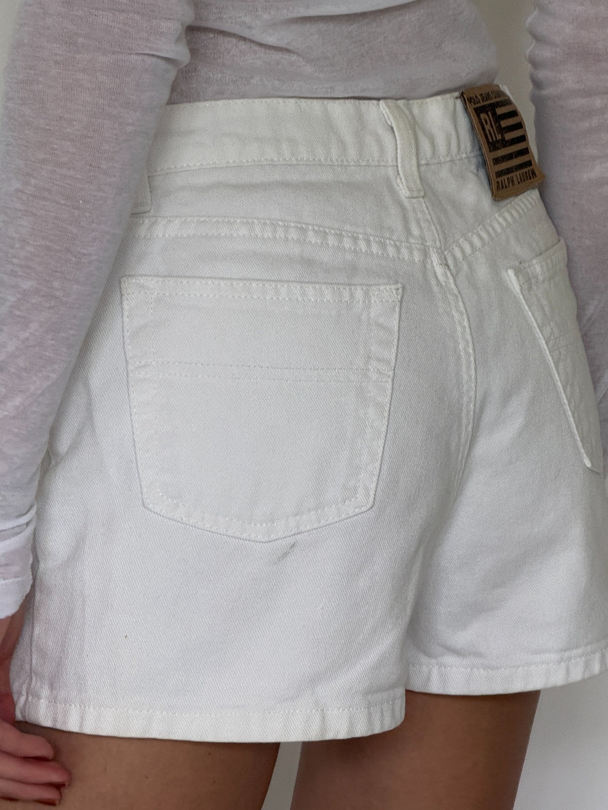 Vintage Ralph Lauren denim shorts white front pocket detail