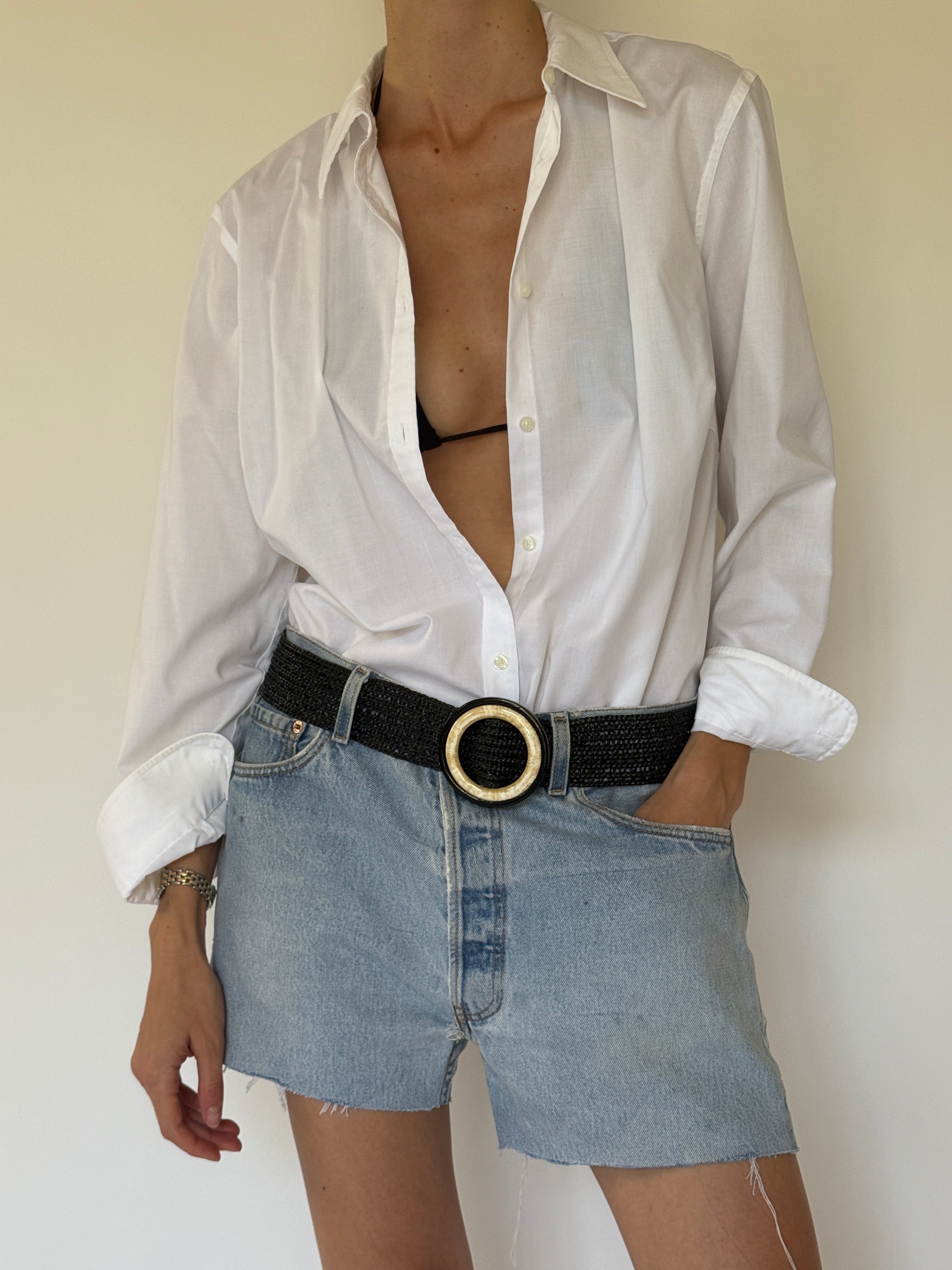 Vintage classic white button-up shirt front view