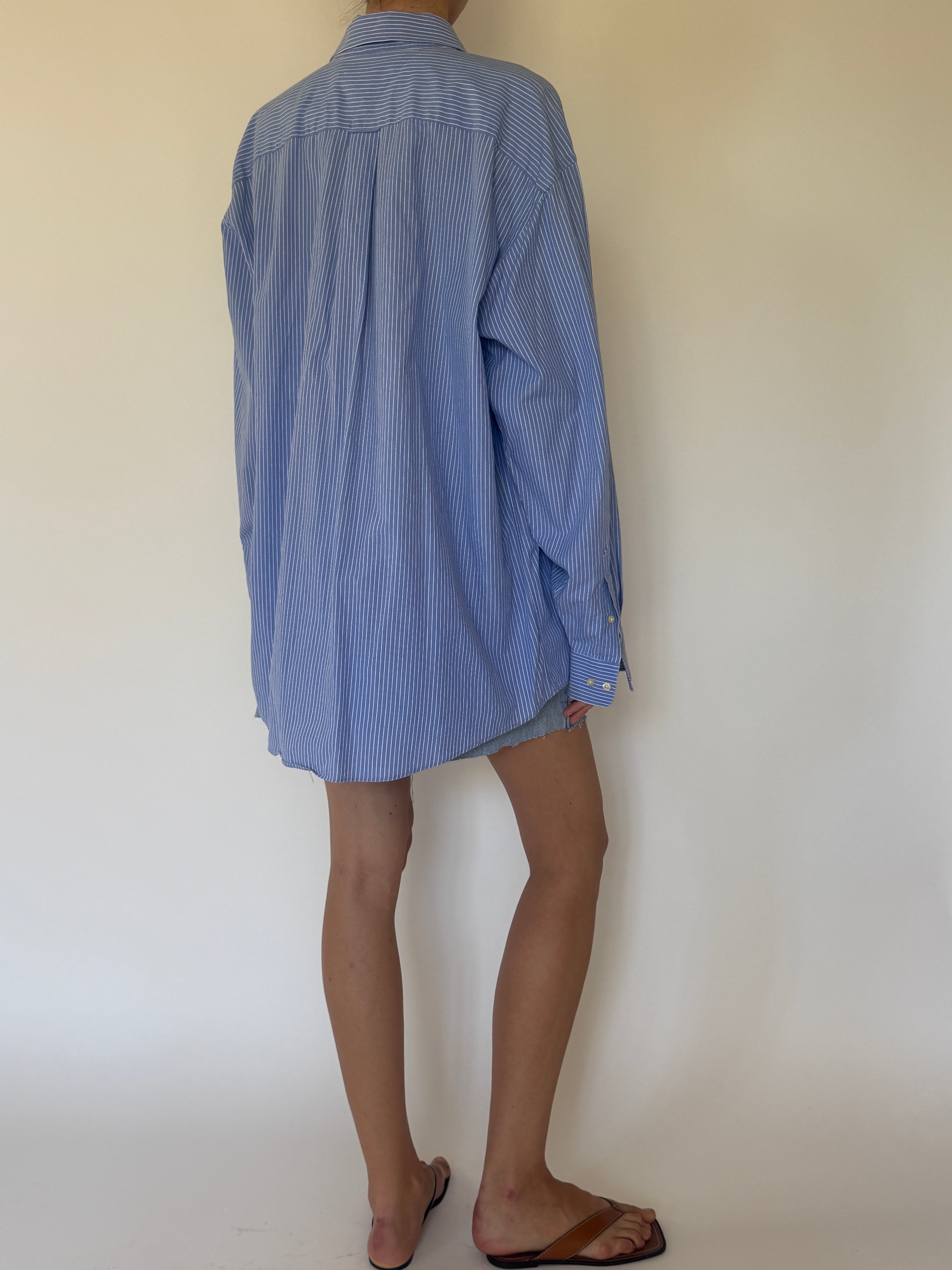 Vintage oversized blue striped shirt back view