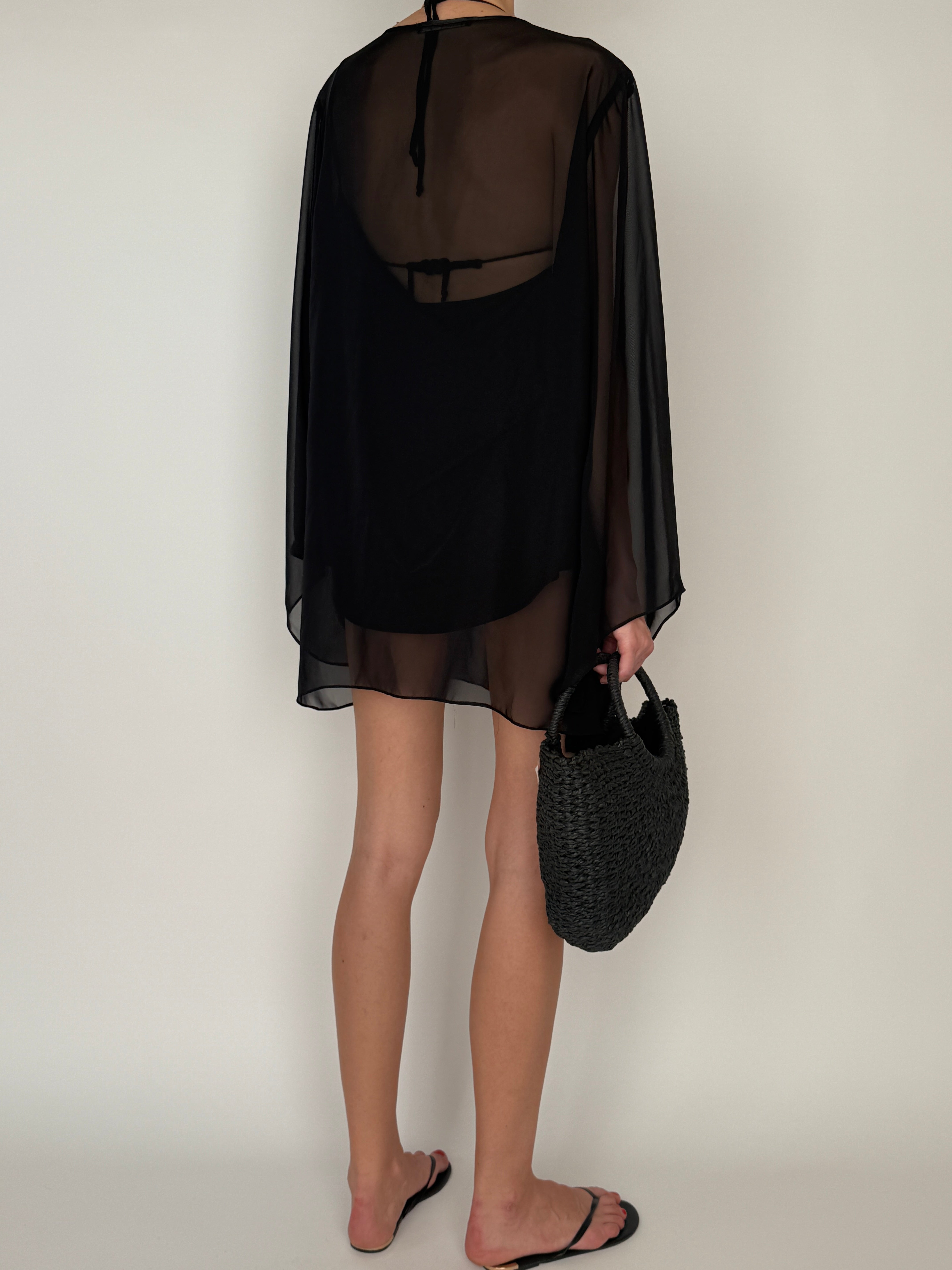 Vintage black sheer beaded tunic back view