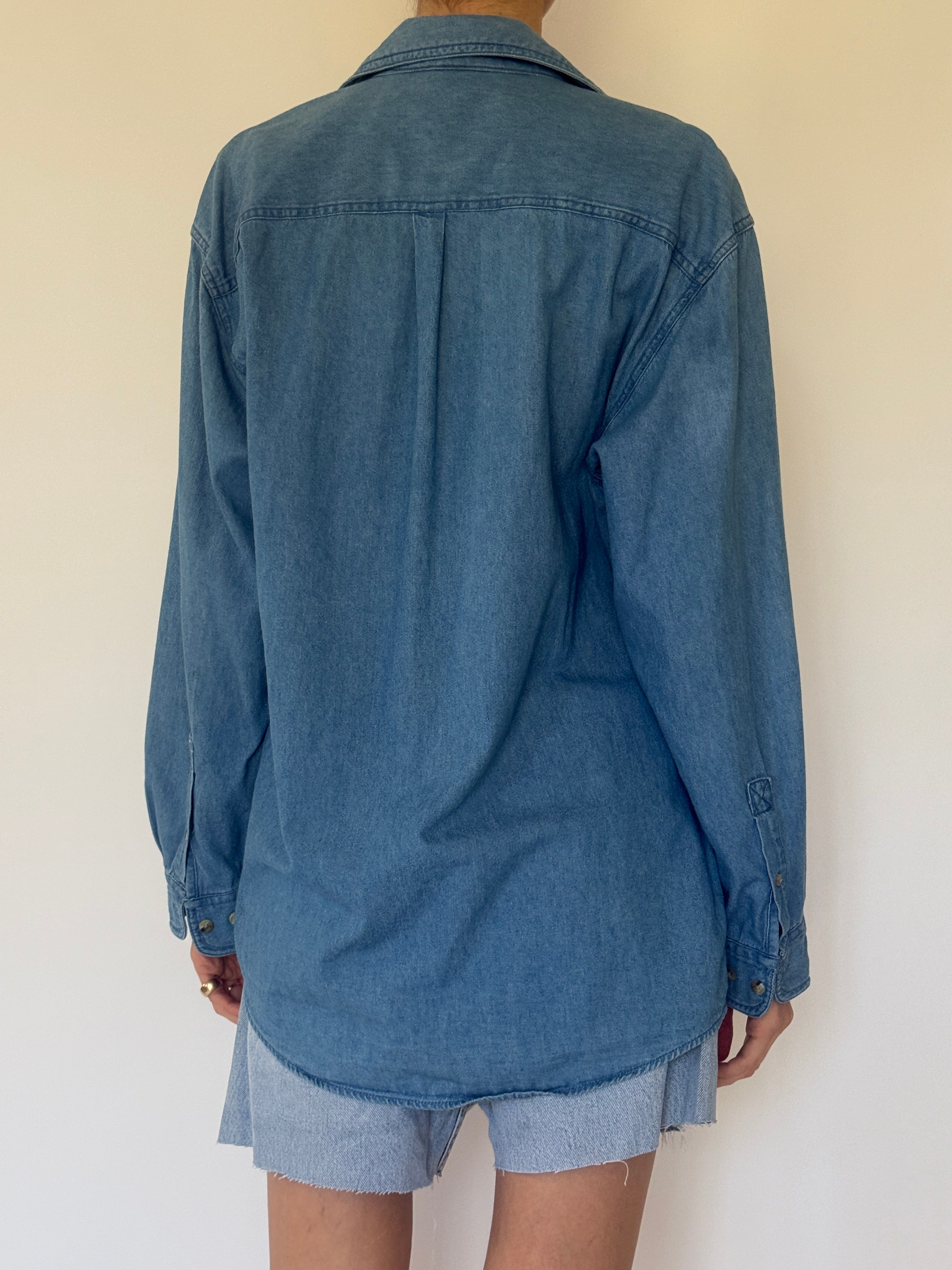 Vintage oversized blue denim shirt back view