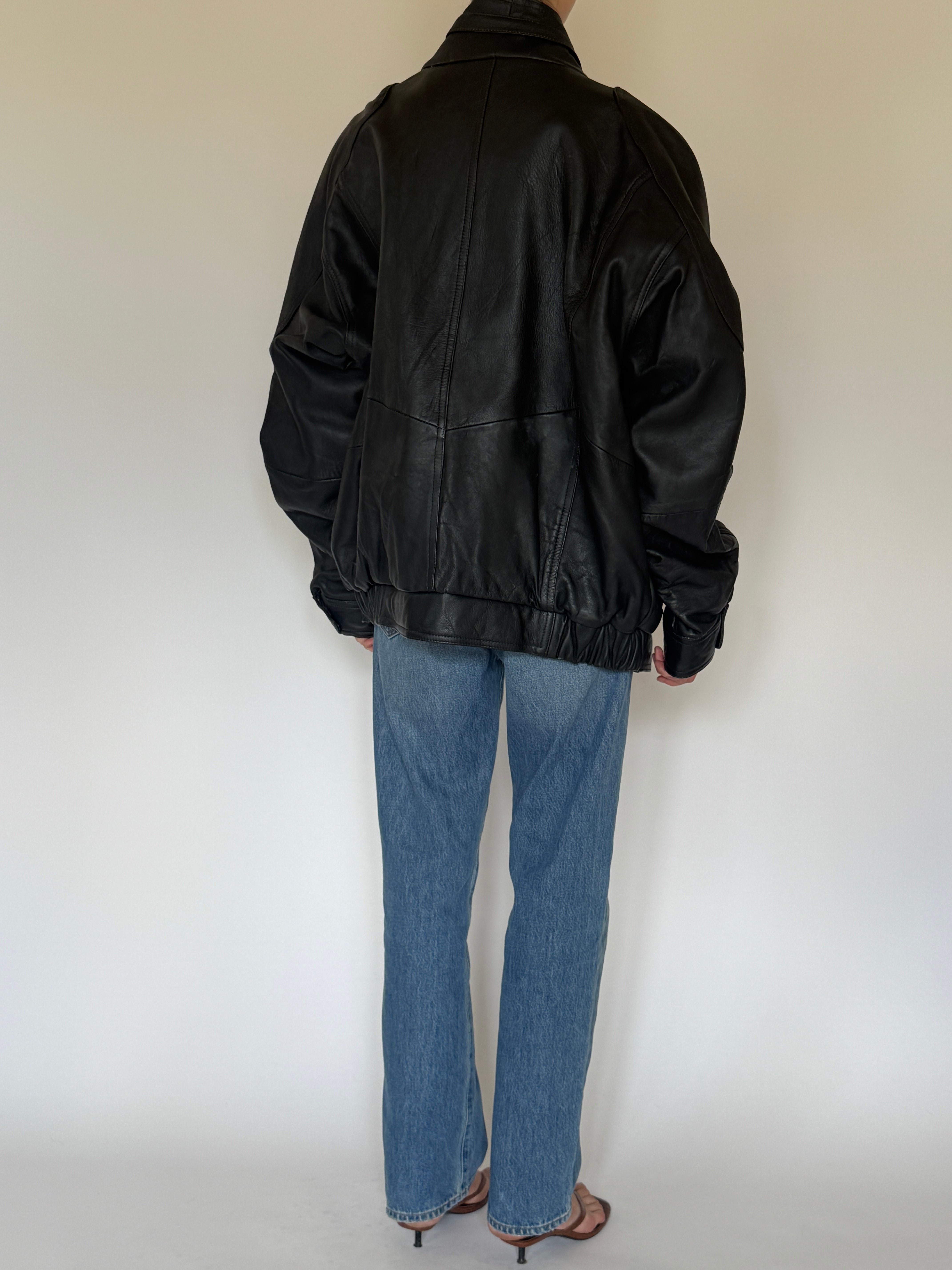 Vintage oversized leather jacket black back view