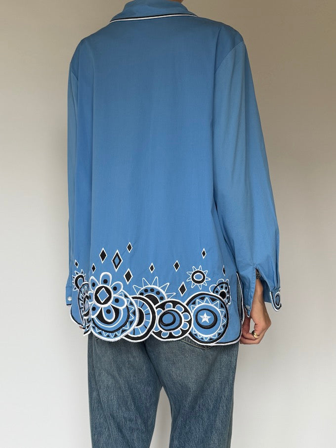 Vintage Sky Blue Embroidered Blouse 6496
