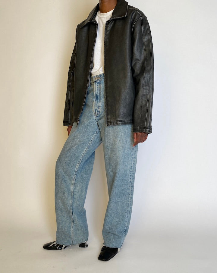 VINTAGE BLACK OVERSIZED FAUX LEATHER JACKET 4514