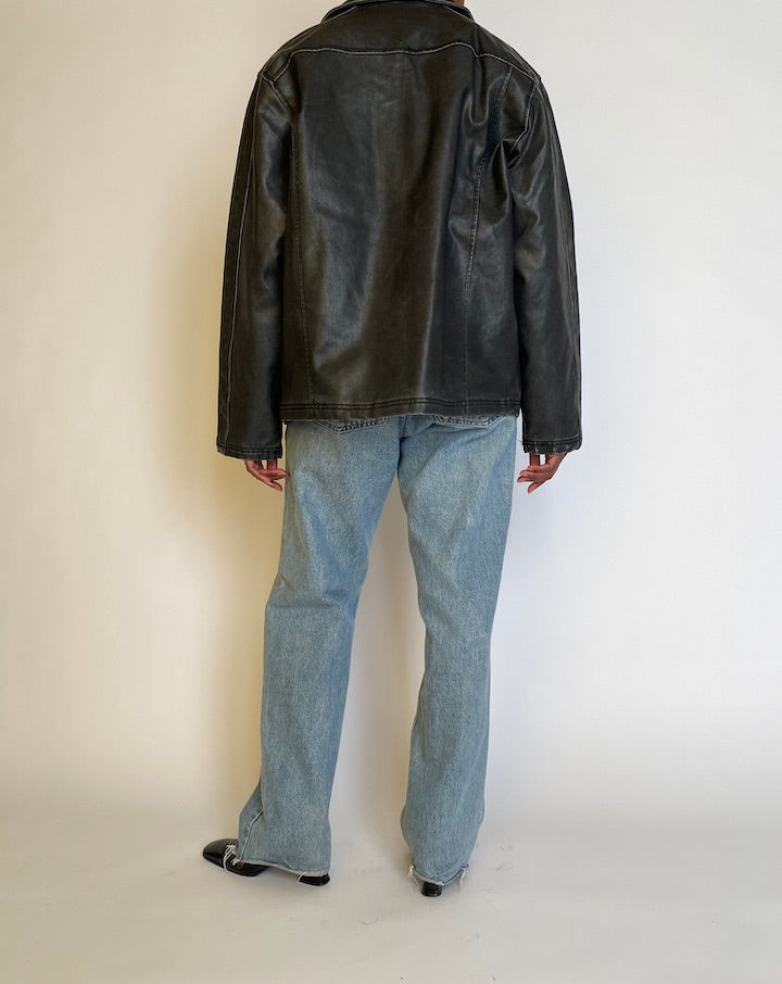 VINTAGE BLACK OVERSIZED FAUX LEATHER JACKET 4514