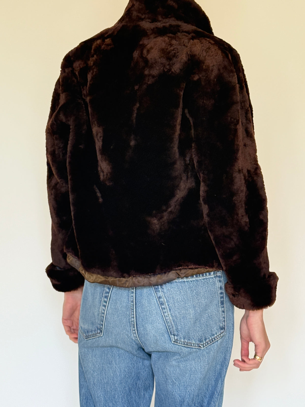 Vintage plush faux fur jacket back view