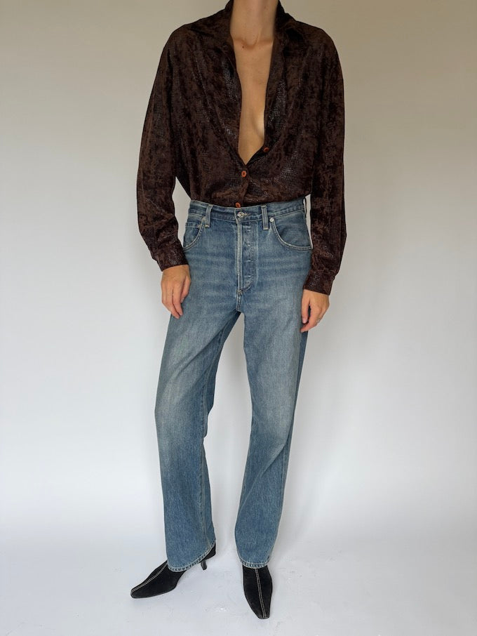 Vintage Snakeskin Shirt Brown 6502