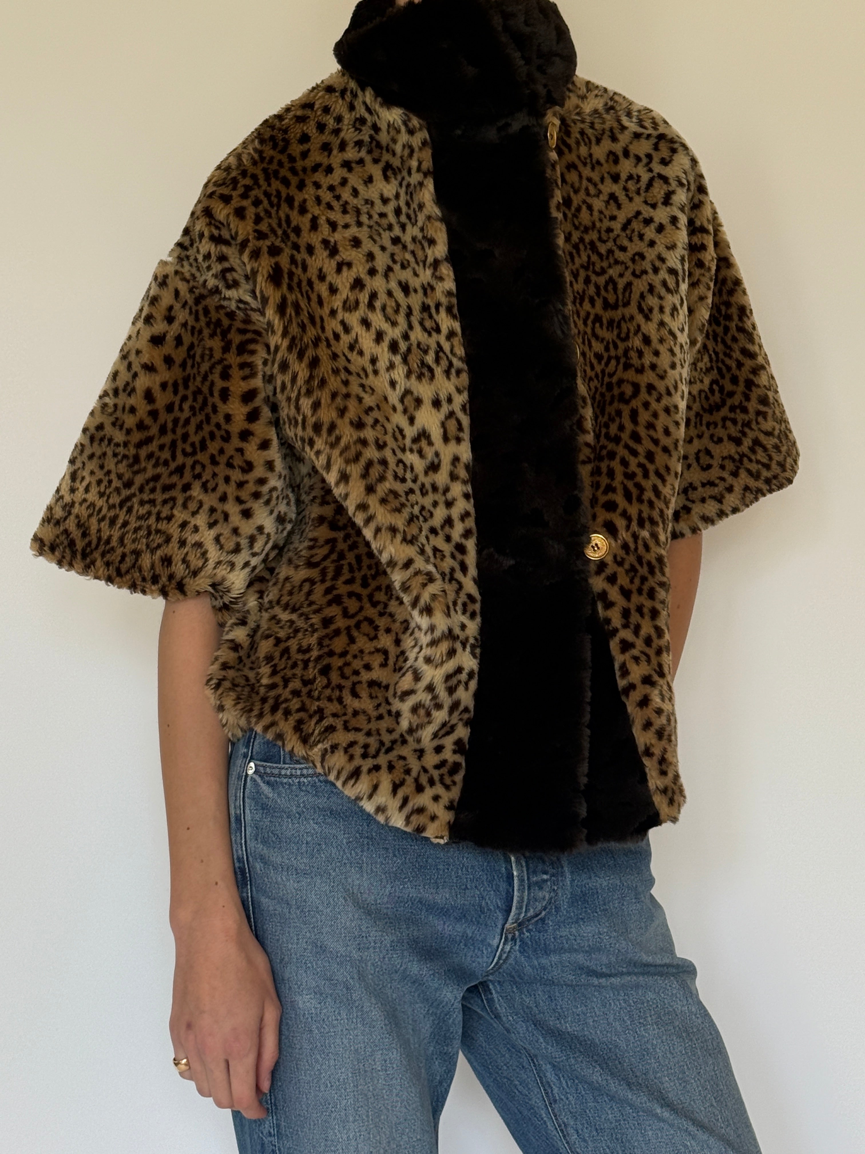 Vintage leopard faux fur jacket side view