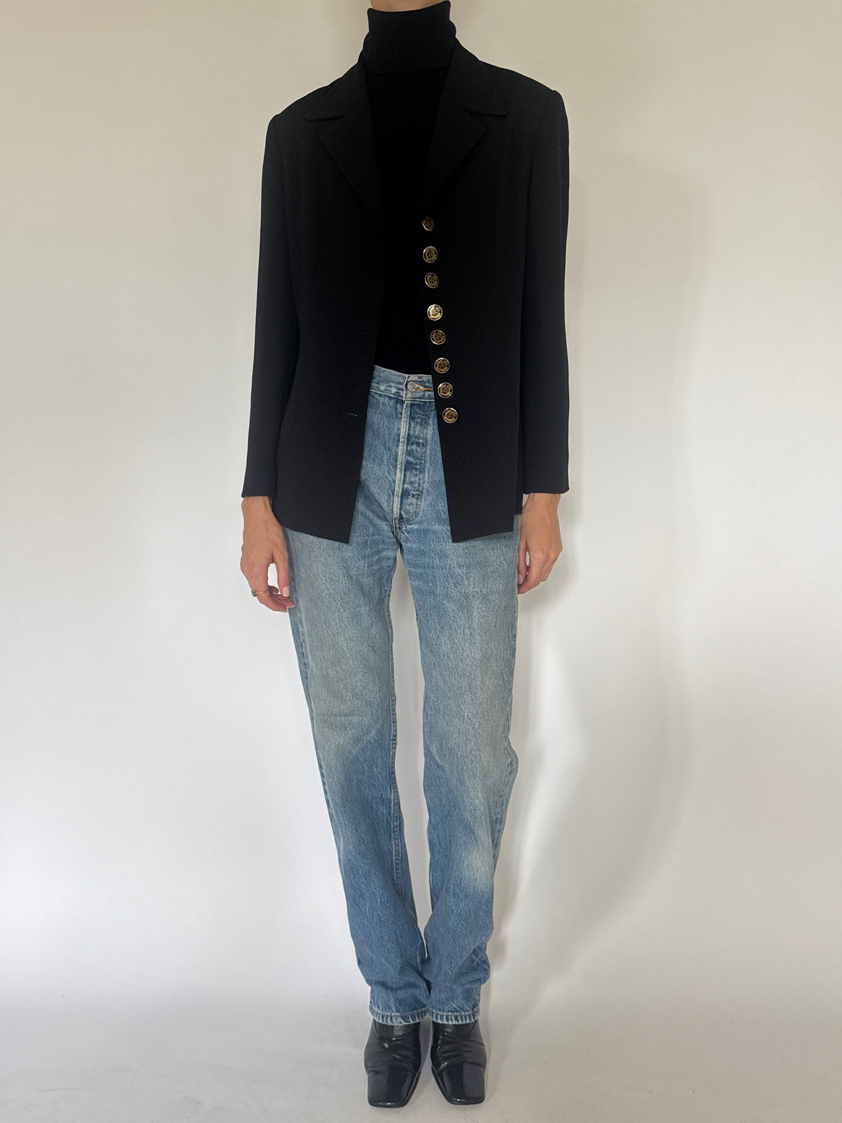 Vintage Classic Gold Button Blazer Black 7816