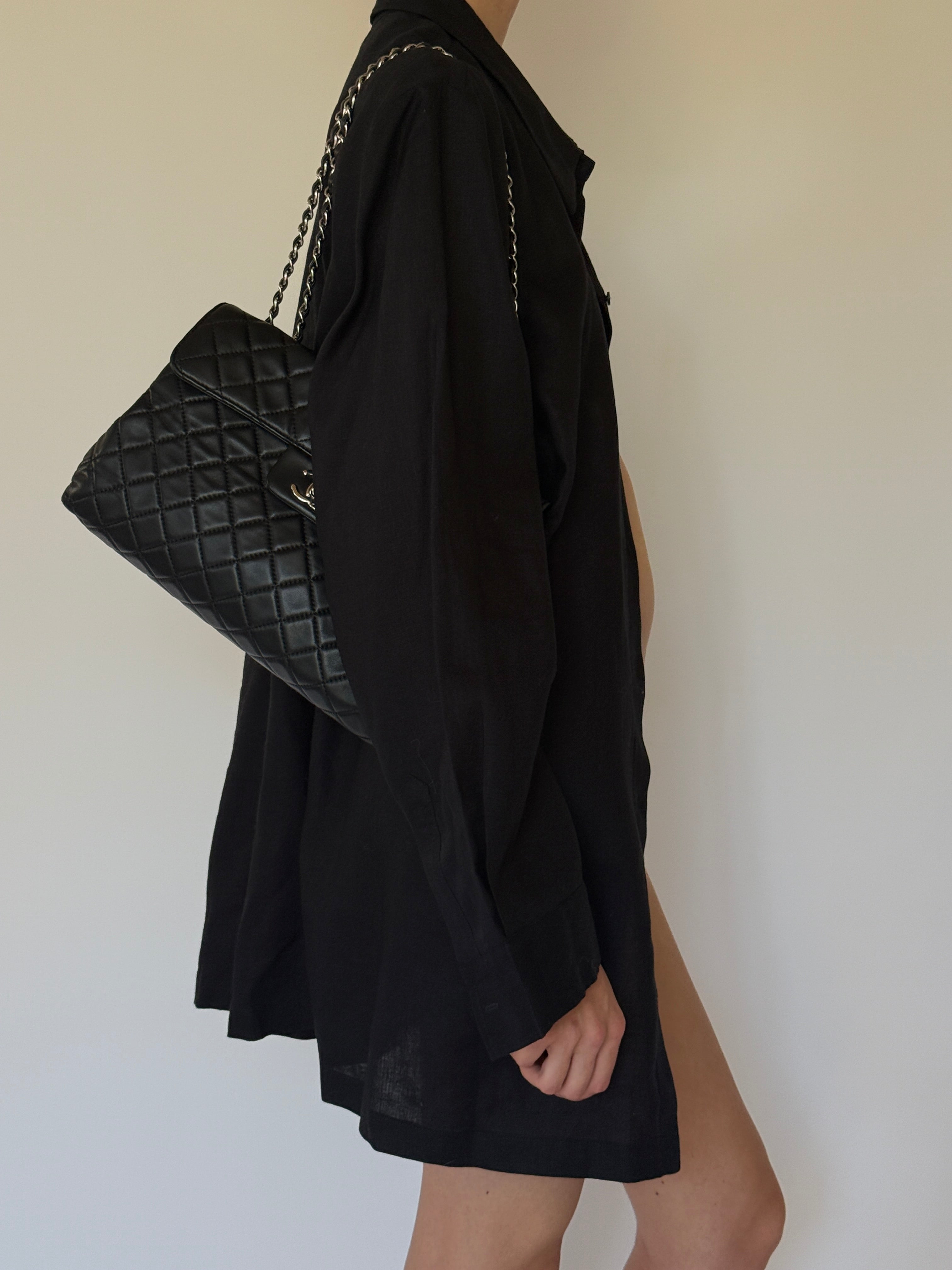 Vintage structured black shirt dress swim cover-up side view