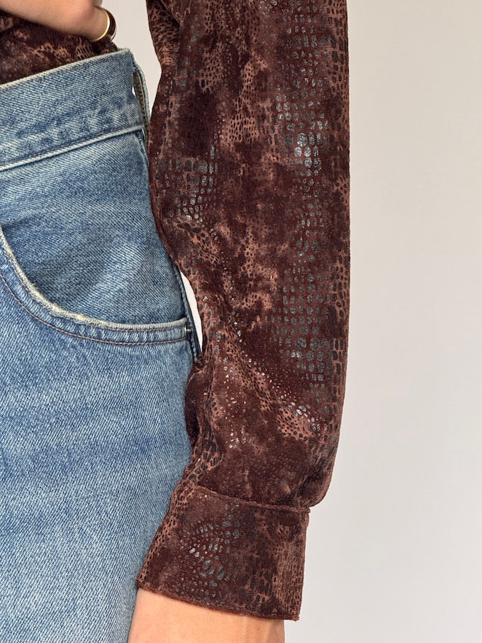 Vintage Snakeskin Shirt Brown 6502