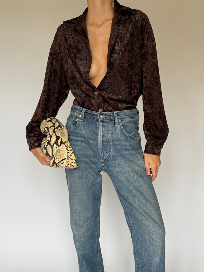 Vintage Snakeskin Shirt Brown 6502