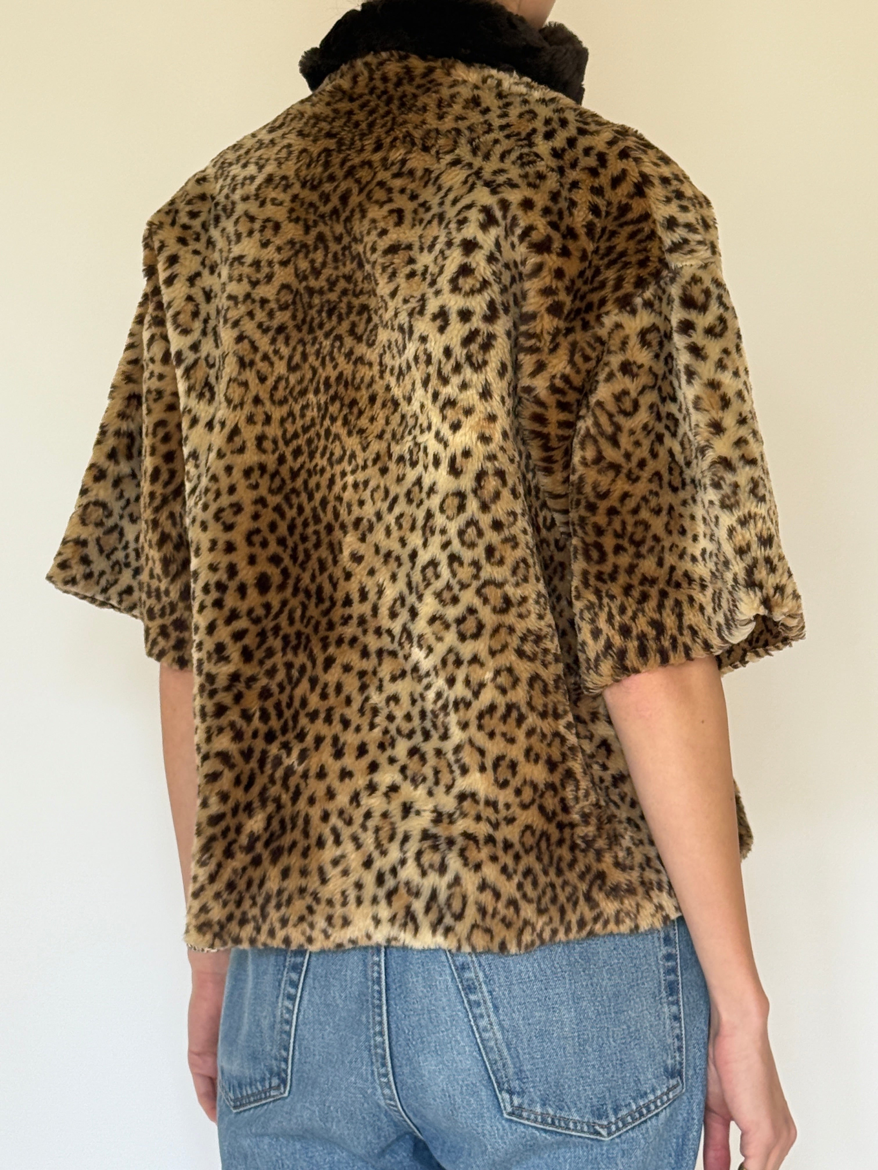 Vintage leopard faux fur jacket back view