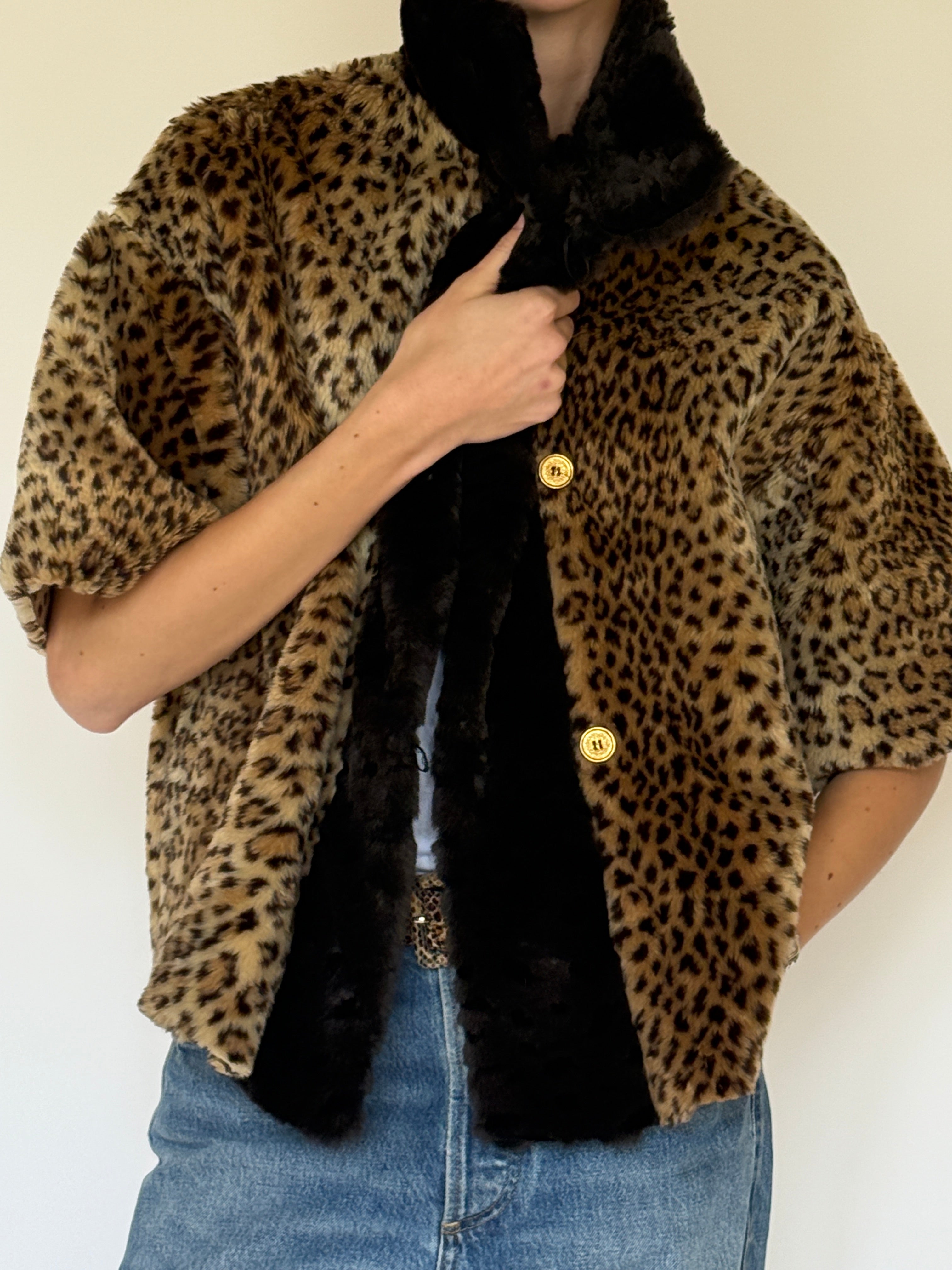 Vintage leopard faux fur jacket front view