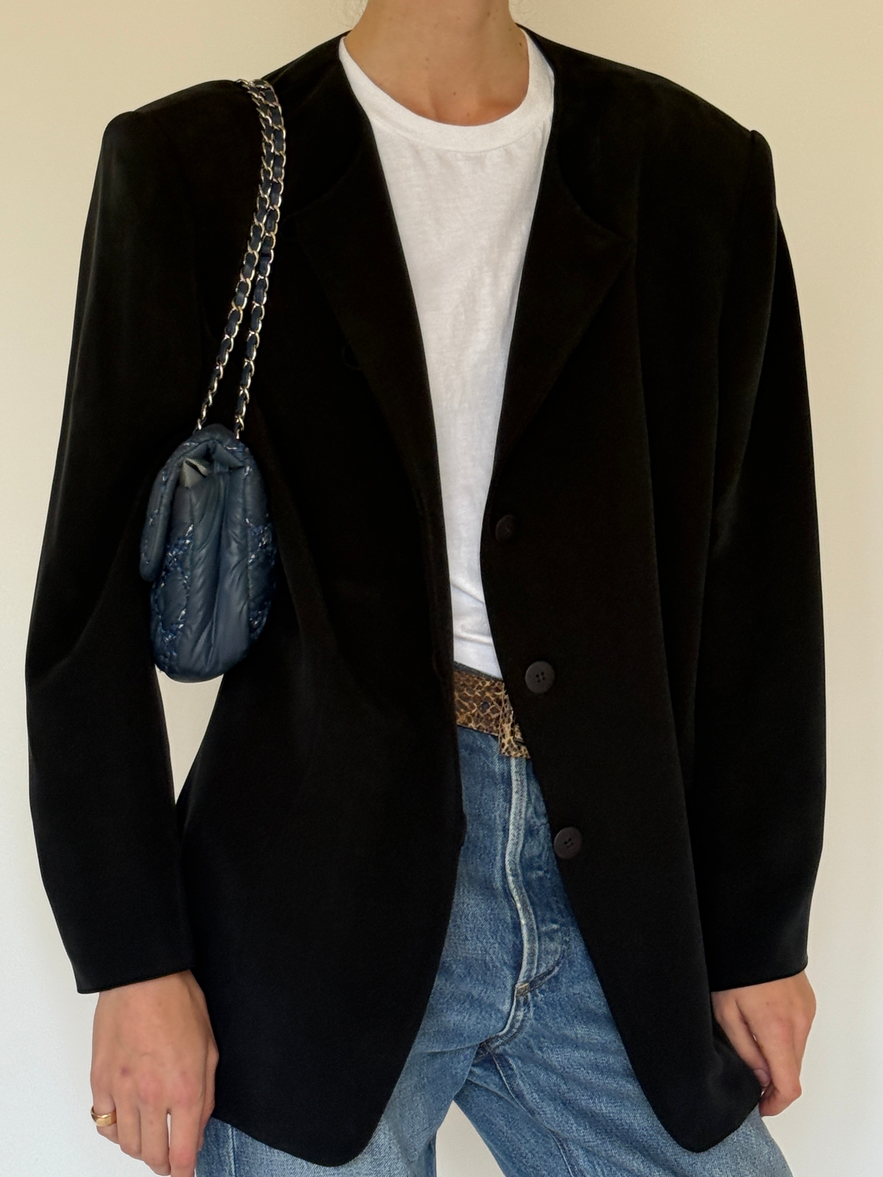 Vintage black lightweight silk jacket front view