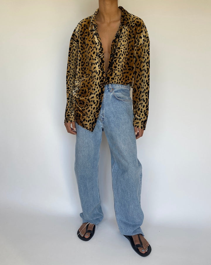 VINTAGE OVERSIZED VELVET ANIMAL PRINTED BLOUSE 3161