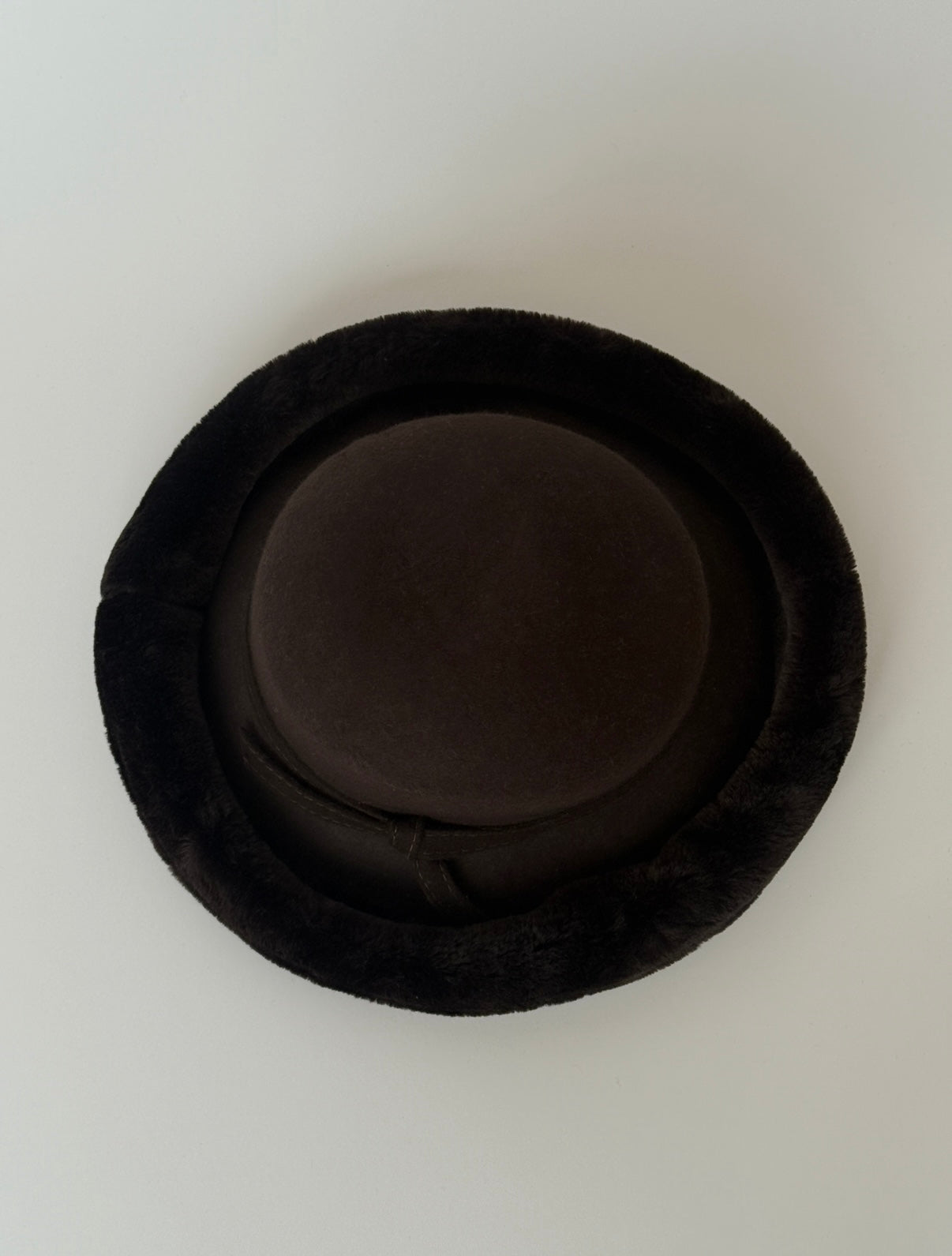 Vintage Wool Felt Hat with Plush Trim in Dark Brown