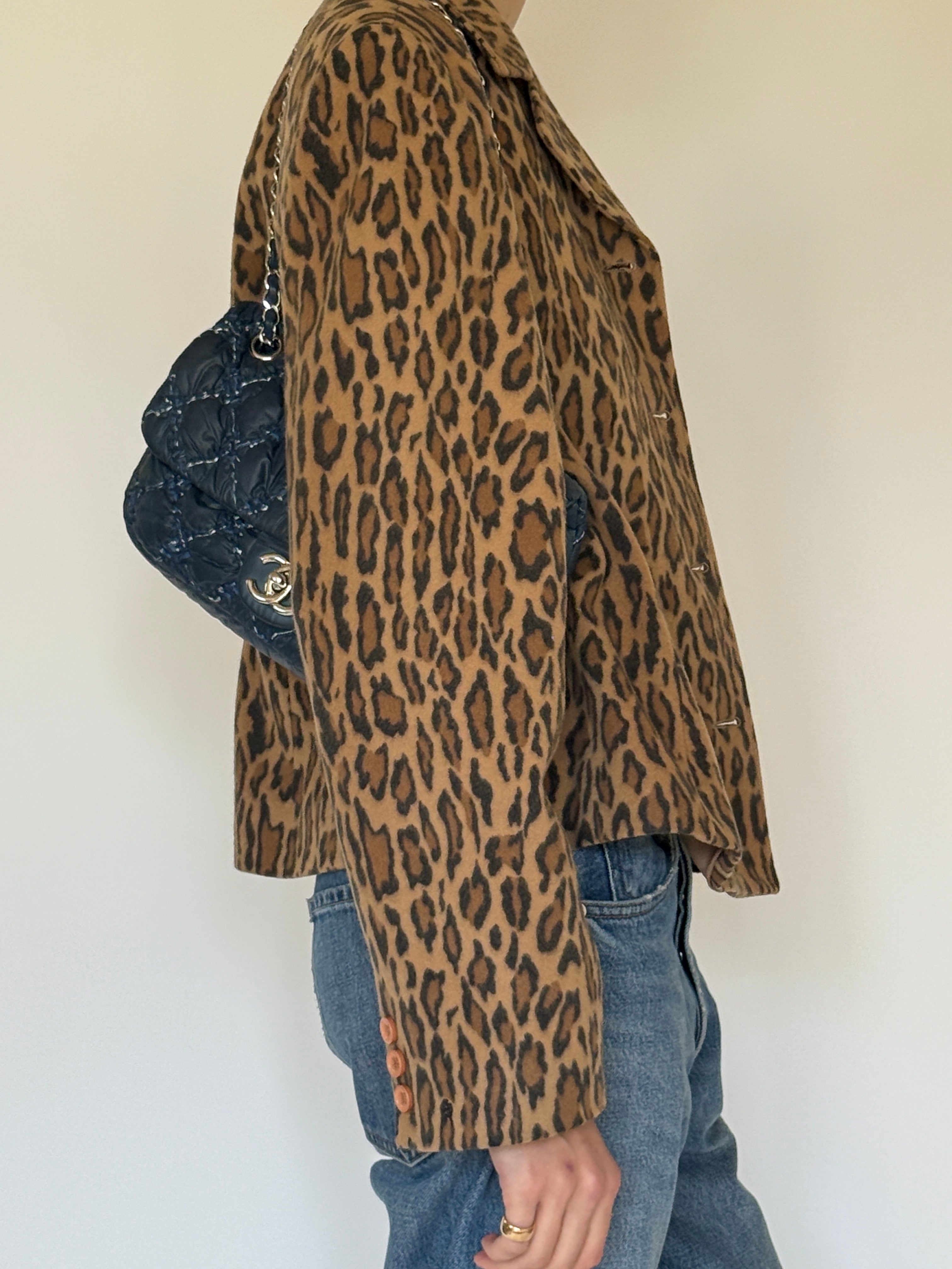 Vintage leopard print cashmere wool blend jacket side view