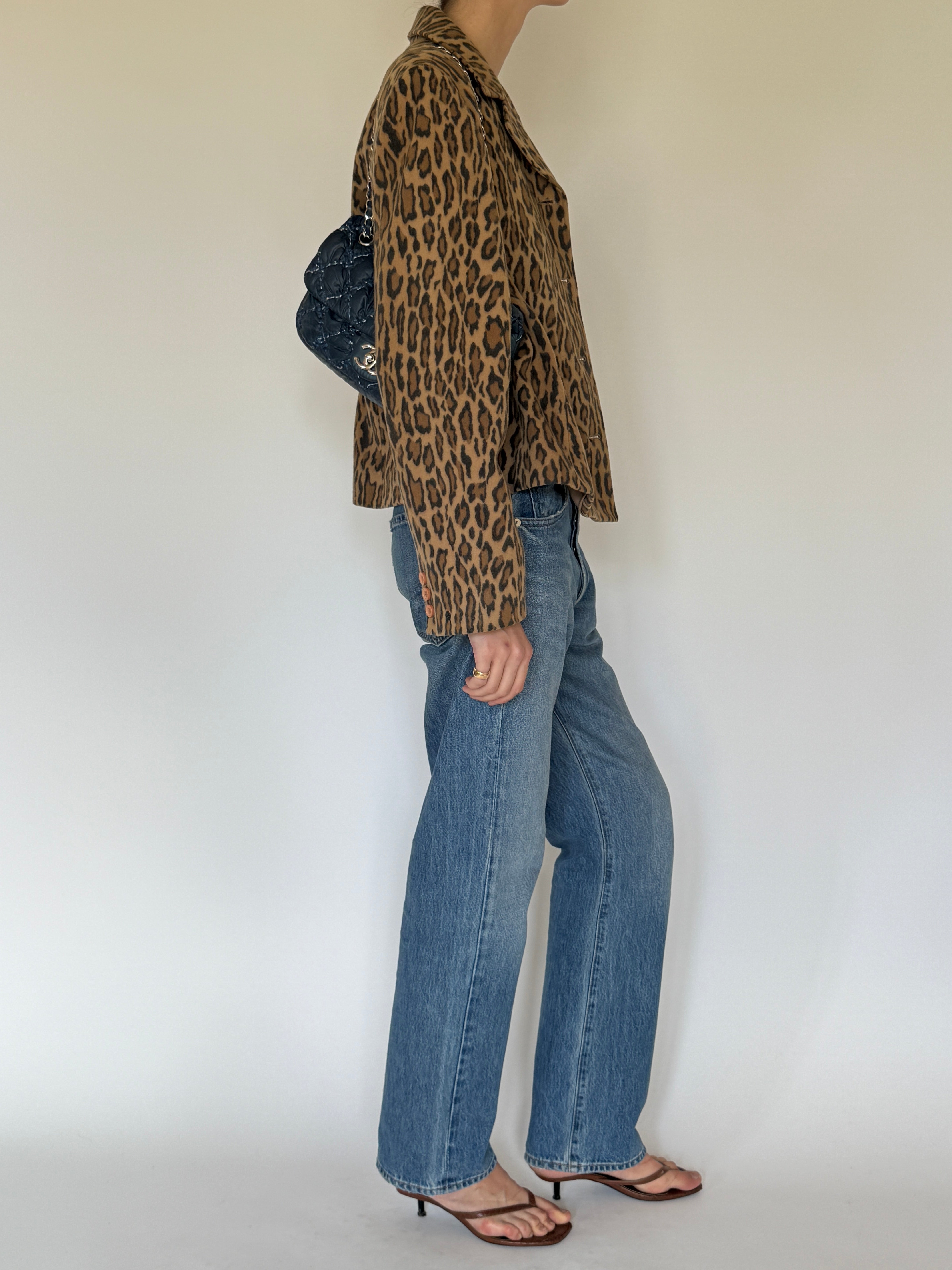 Vintage leopard print cashmere wool blend jacket side view