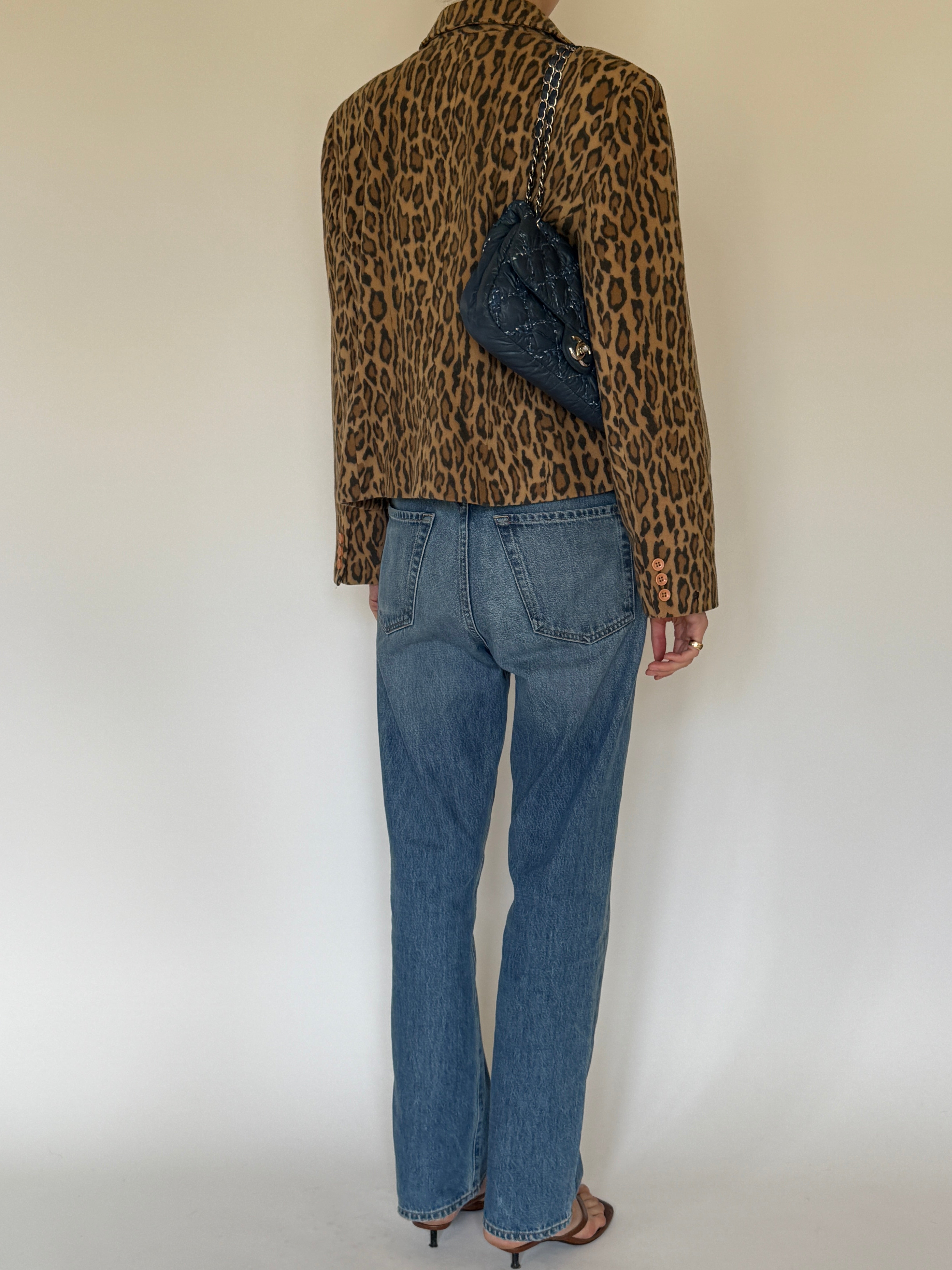 Vintage leopard print cashmere wool blend jacket back view