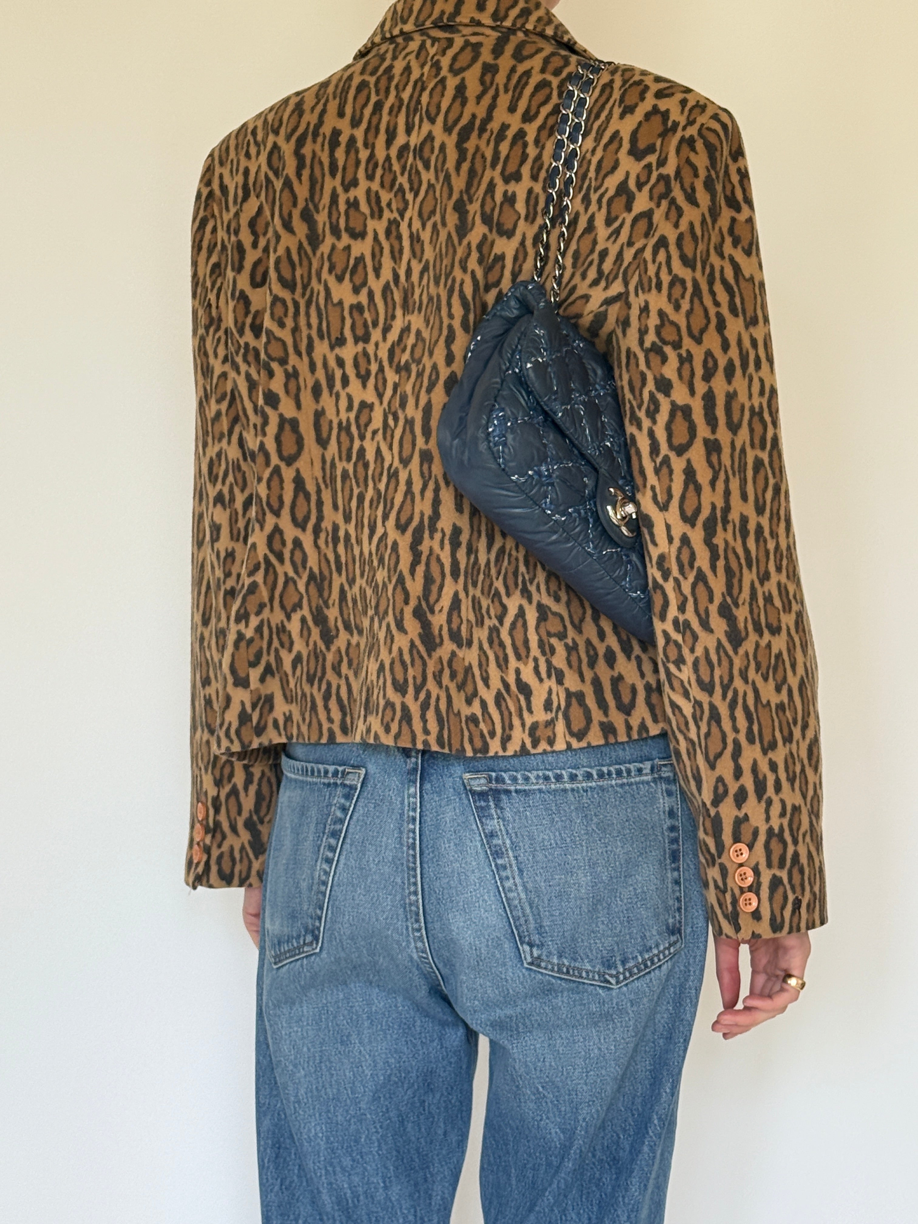 Vintage leopard print cashmere wool blend jacket back view