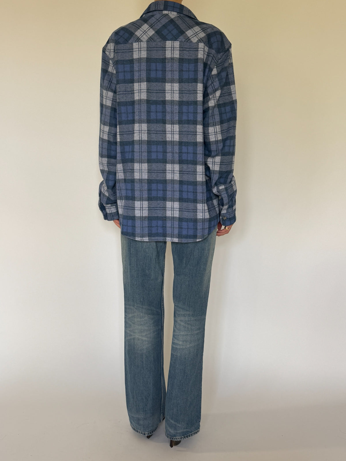 Vintage blue plaid shirt back view