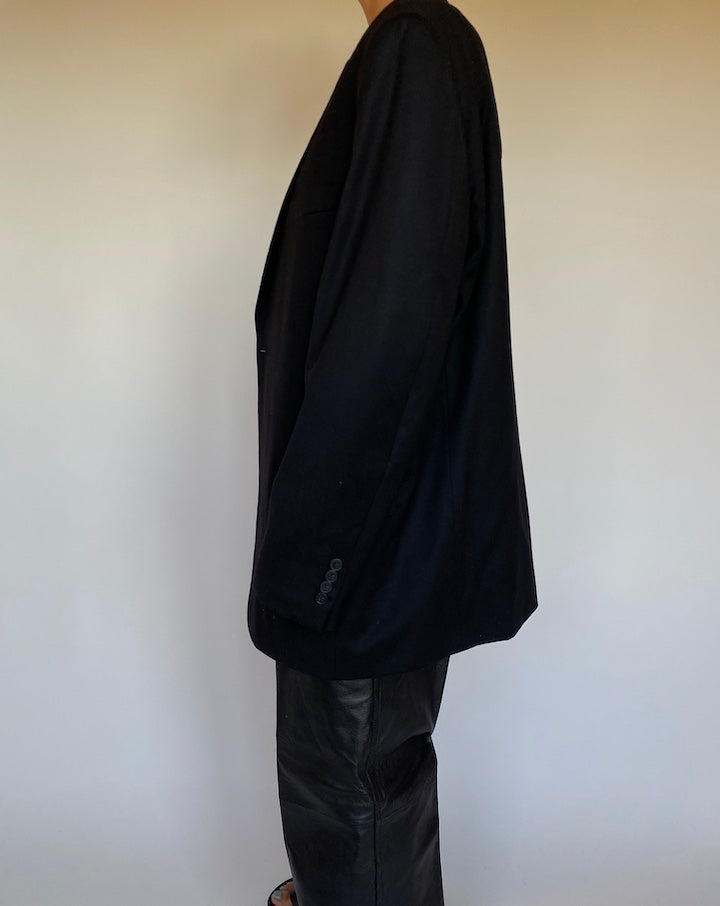 VINTAGE BLACK SINGLE BREASTED WOOL BLAZER 2655