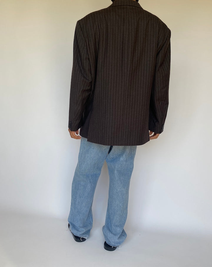 VINTAGE BROWN PINSTRIPED WOOL BLAZER 3164