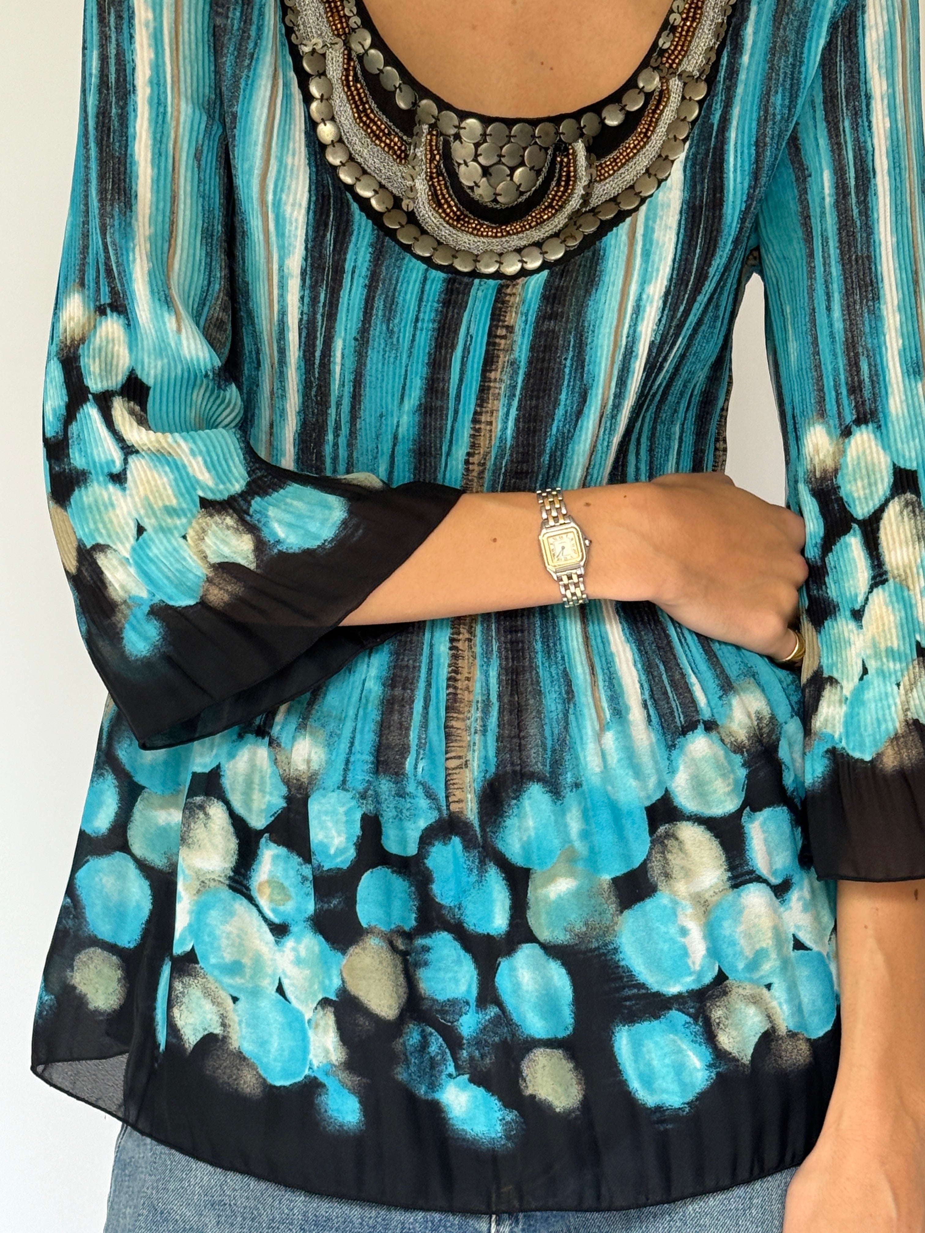 Vintage Printed Scoop-Neck Top 6549