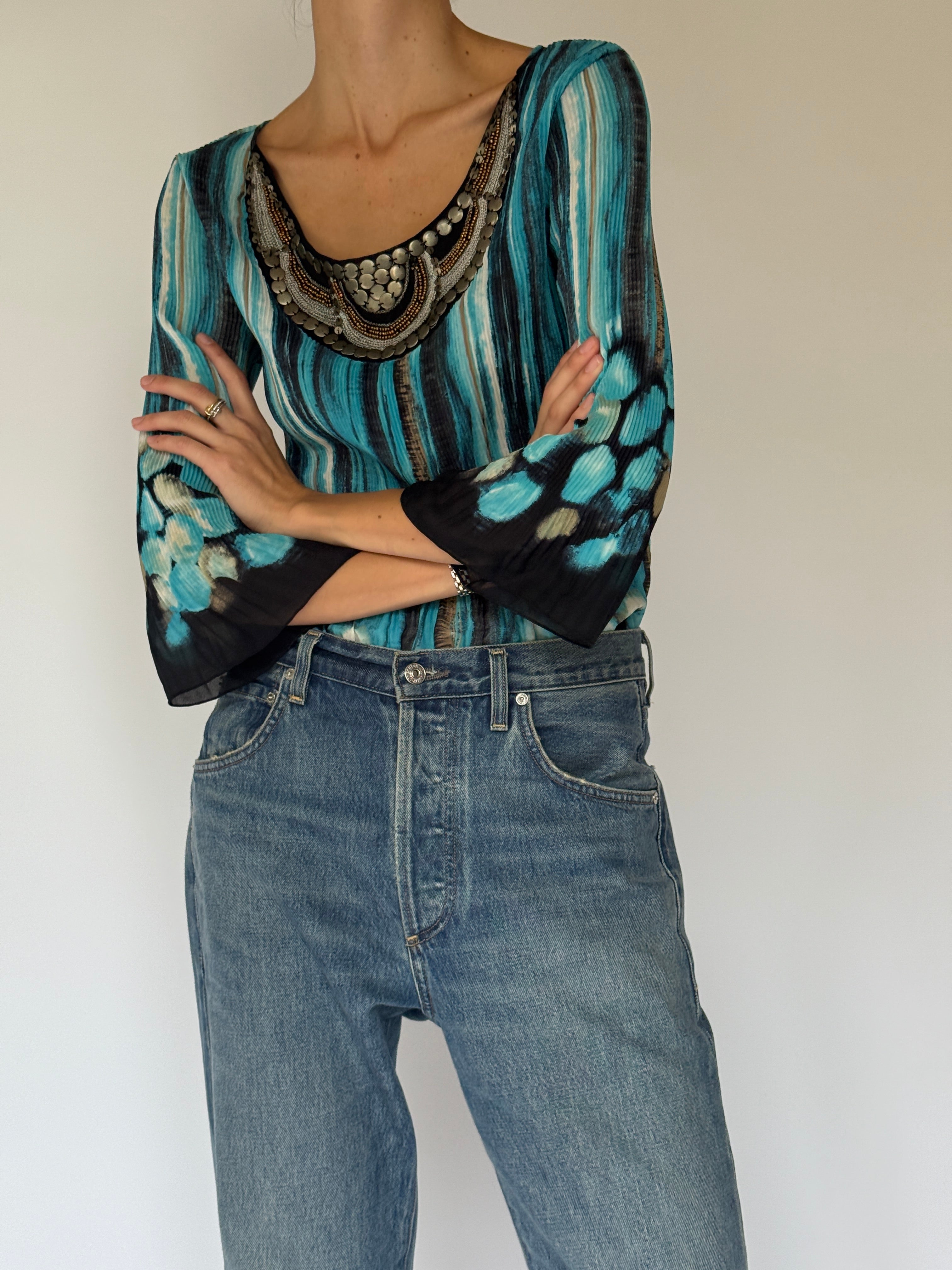 Vintage Printed Scoop-Neck Top 6549