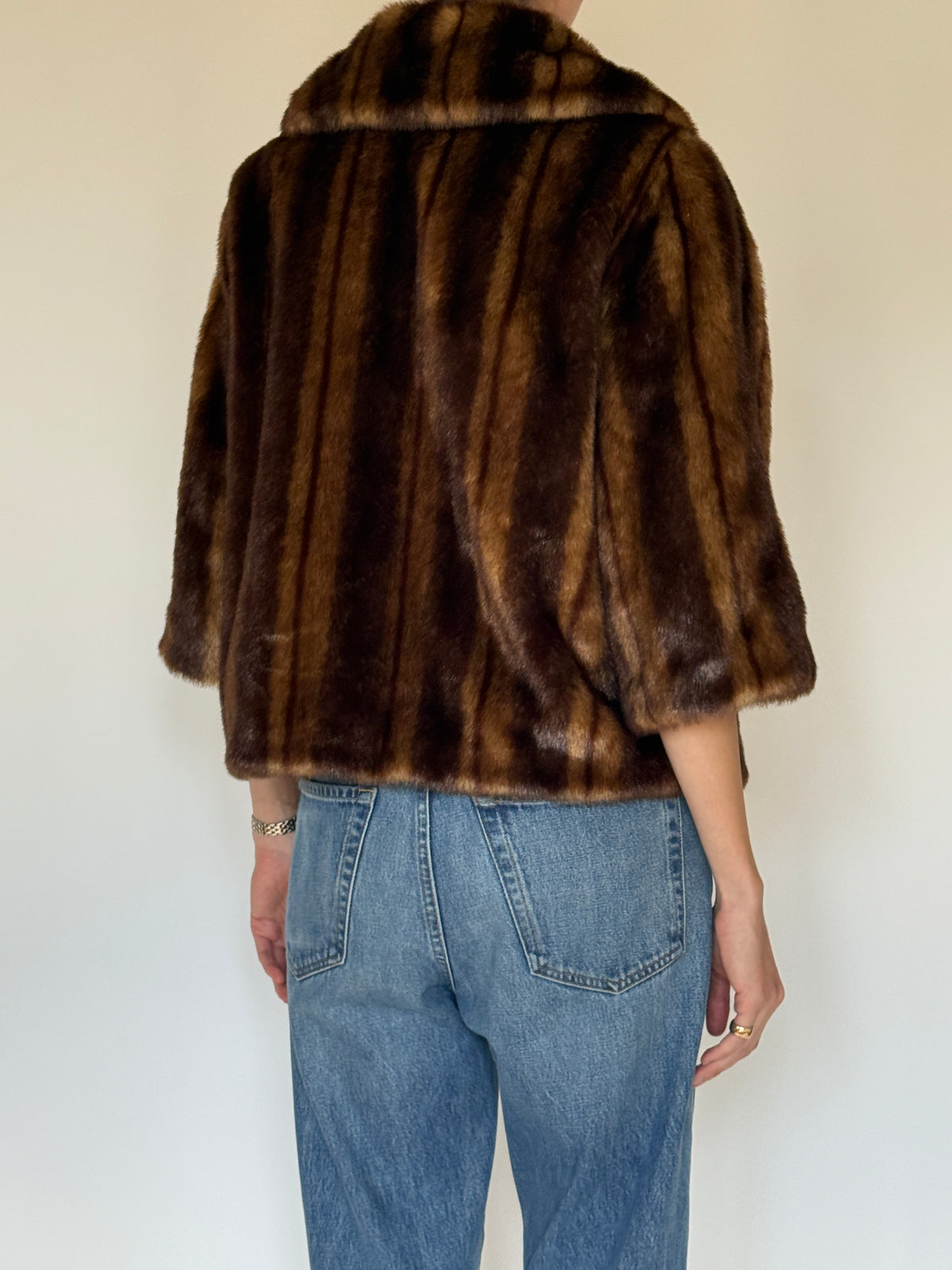 Vintage brown faux fur jacket back view
