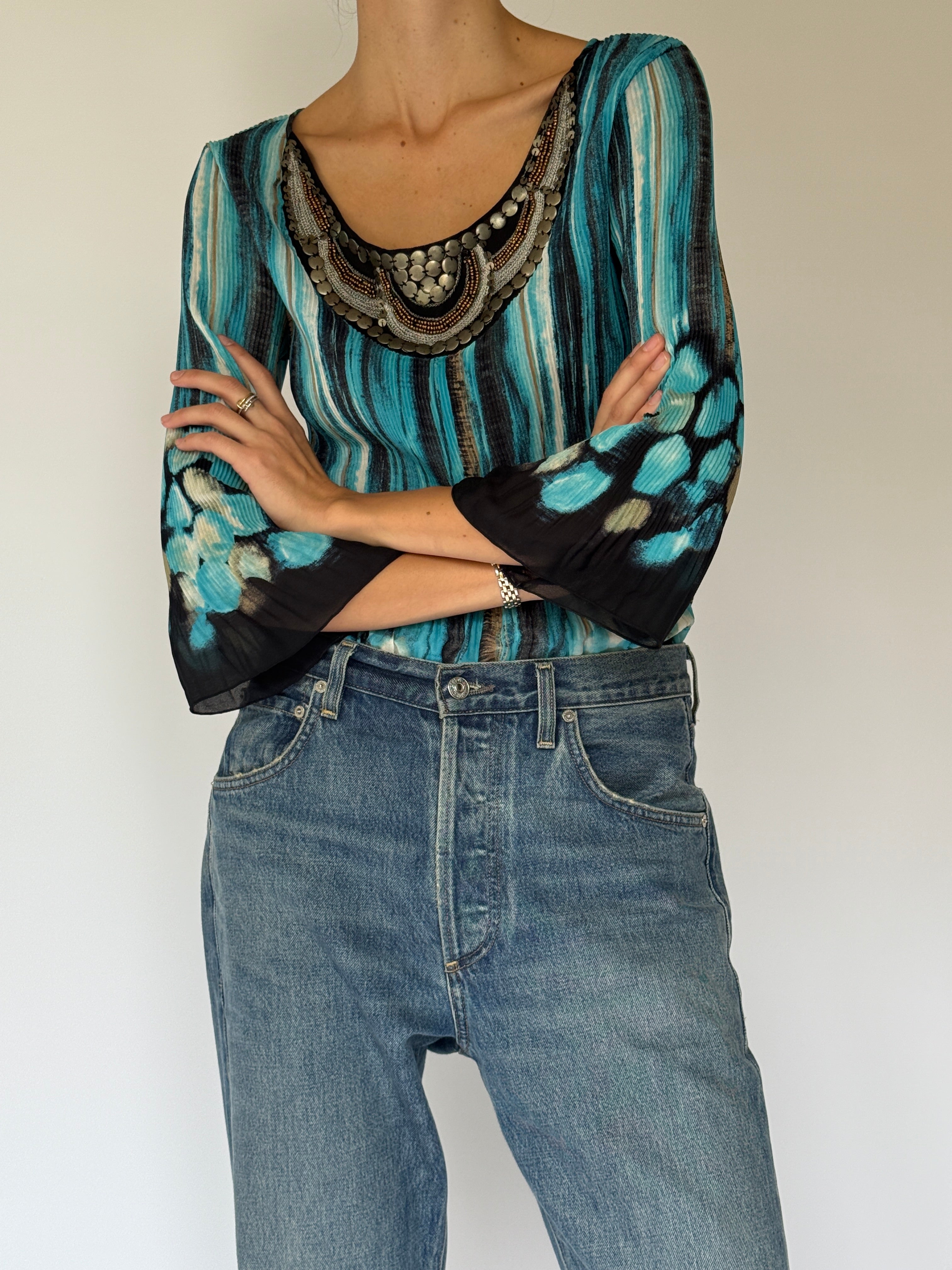 Vintage Printed Scoop-Neck Top 6549