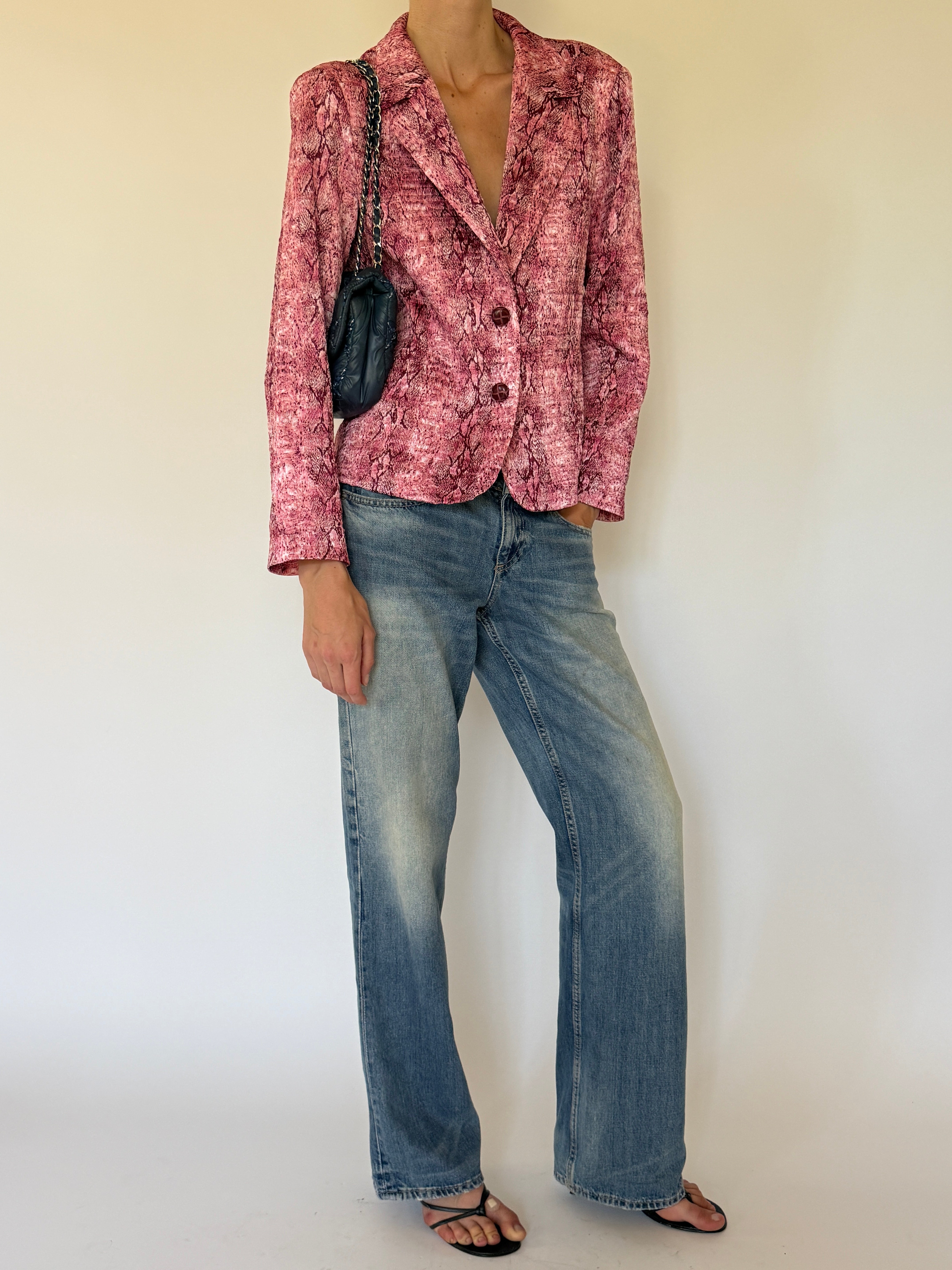 Vintage pink blazer angled view