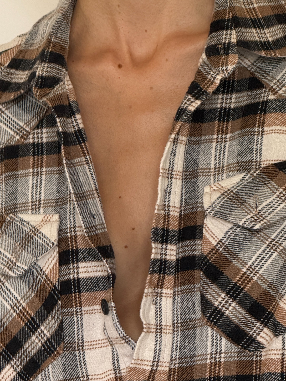 Vintage plaid flannel shirt collar detail