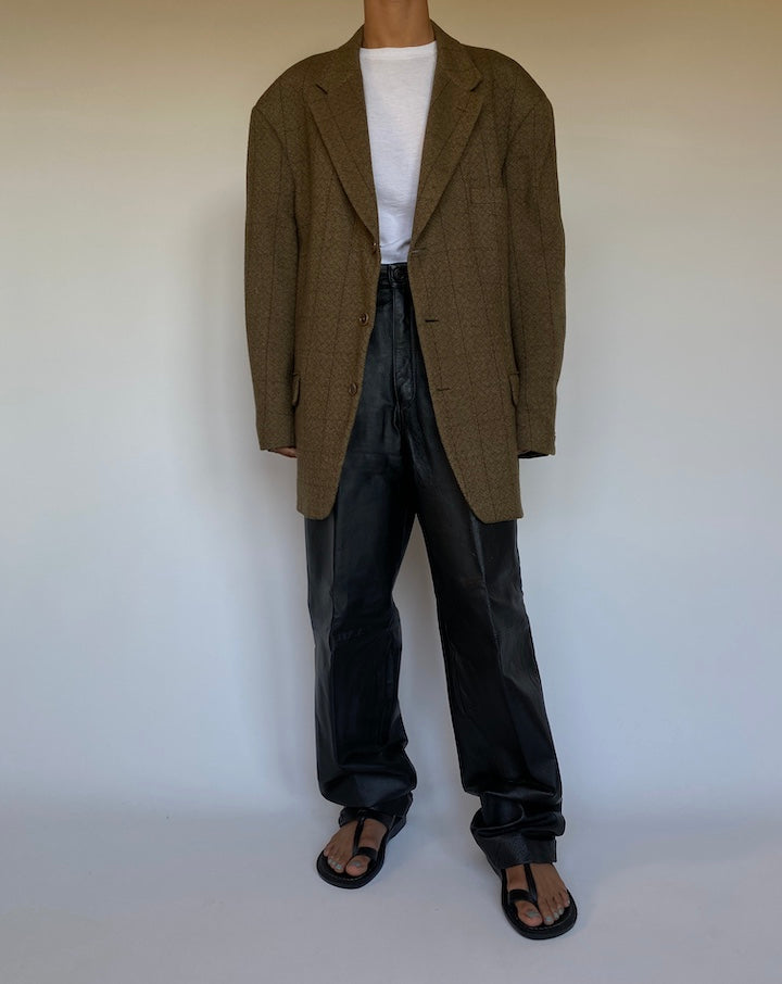 VINTAGE OVERSIZED BEIGE CHECKED BLAZER 1949