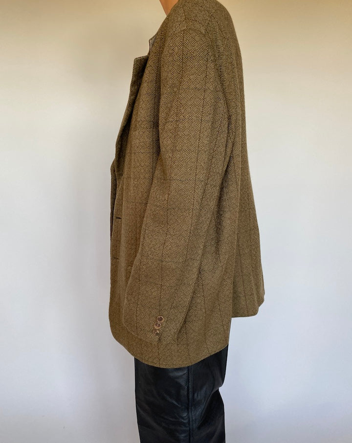 VINTAGE OVERSIZED BEIGE CHECKED BLAZER 1949