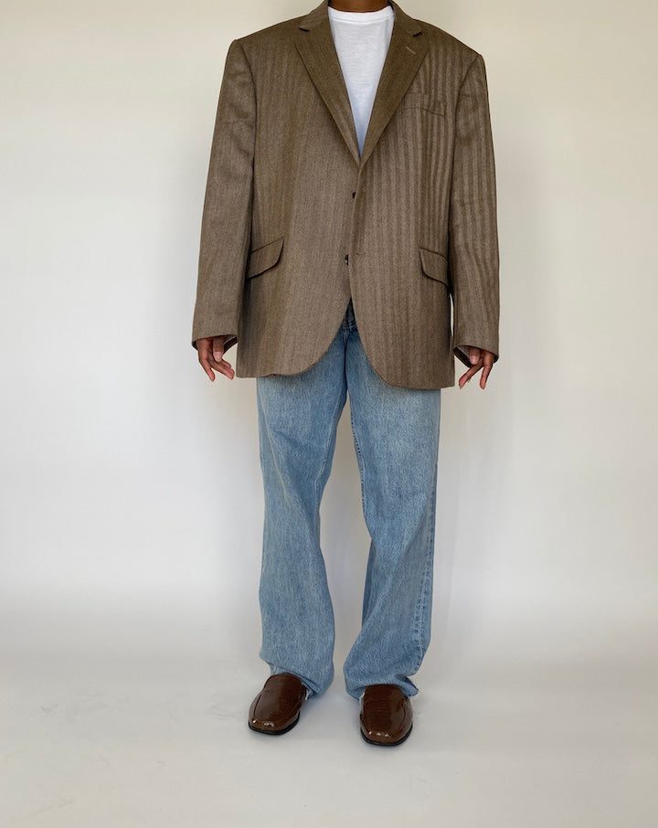 VINTAGE BROWN SINGLE BREASTED WOOL BLAZER 1971