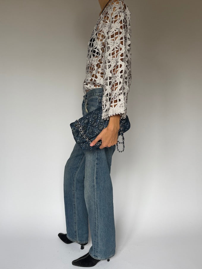 Vintage Crochet Lace Cardigan Silver 6500