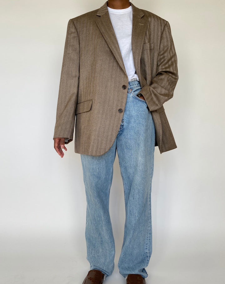 VINTAGE BROWN SINGLE BREASTED WOOL BLAZER 1971