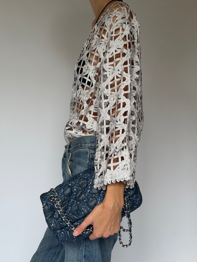 Vintage Crochet Lace Cardigan Silver 6500